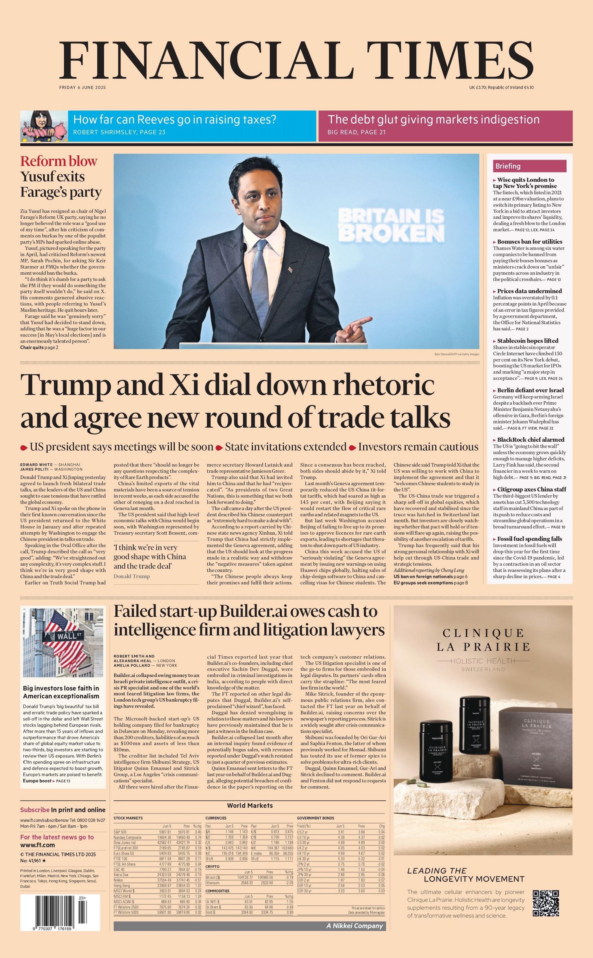 "Trump and Xi dial down rhetoric and agree to new round of trade talks" reads the headline on the front page of the Financial Times.