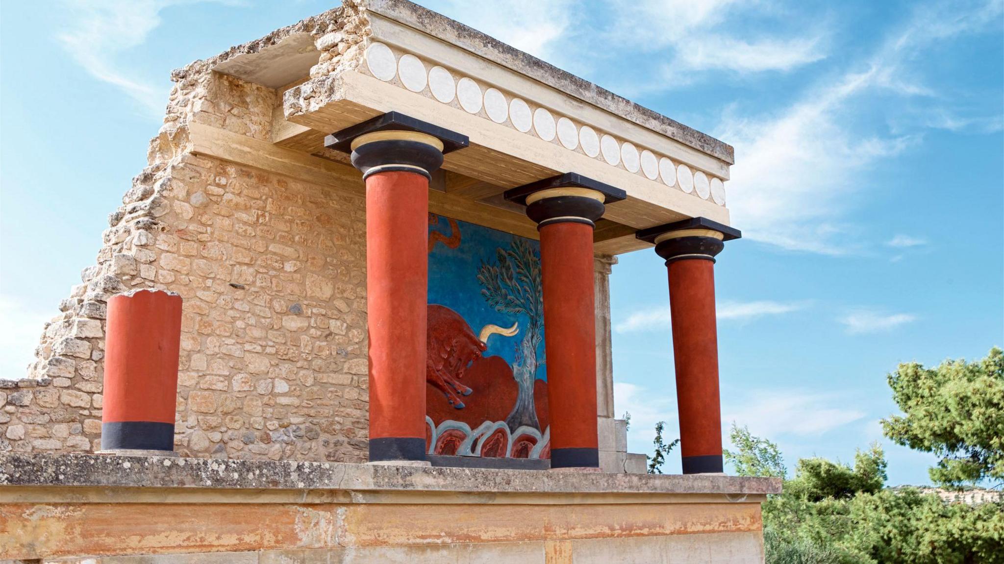 Bull Fresco in the North Entrance of Knossos Palace in Crete.