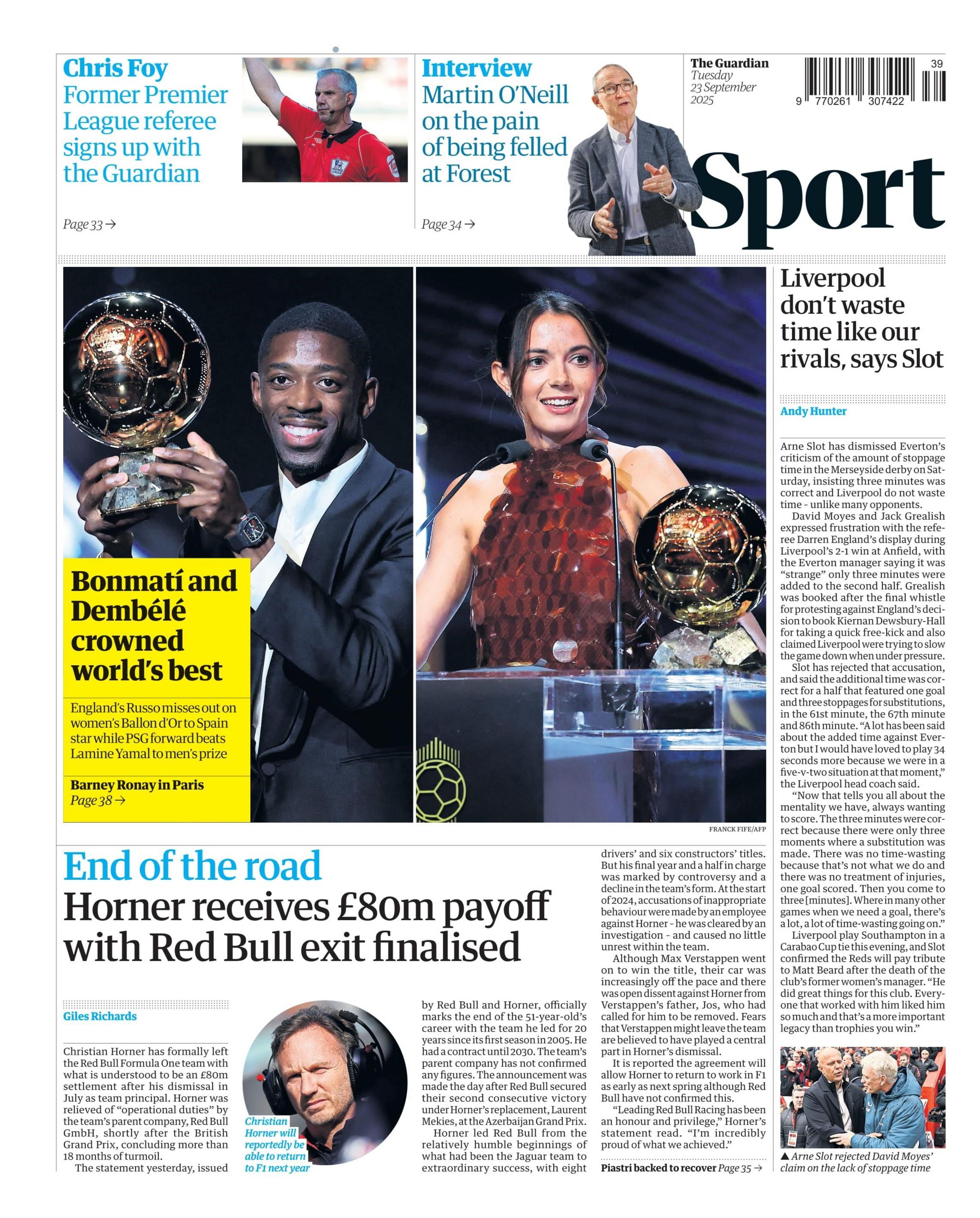 Back page of Tuesday's Guardian