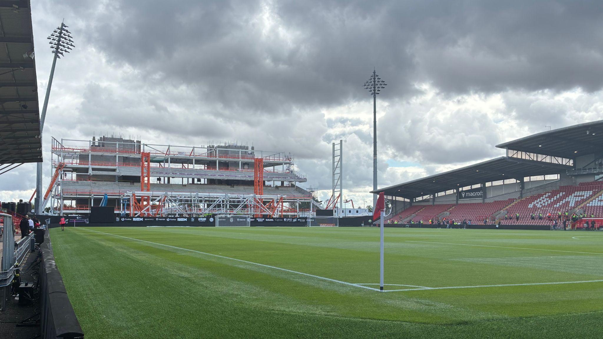 View of the new Kop stand from across the Racecourse pitch