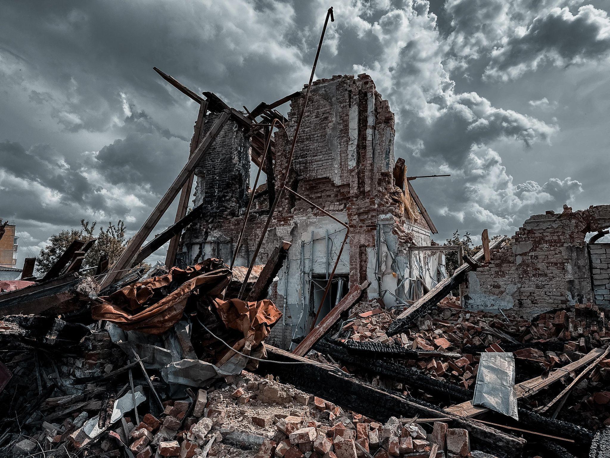 A building after it was hit by a rocket