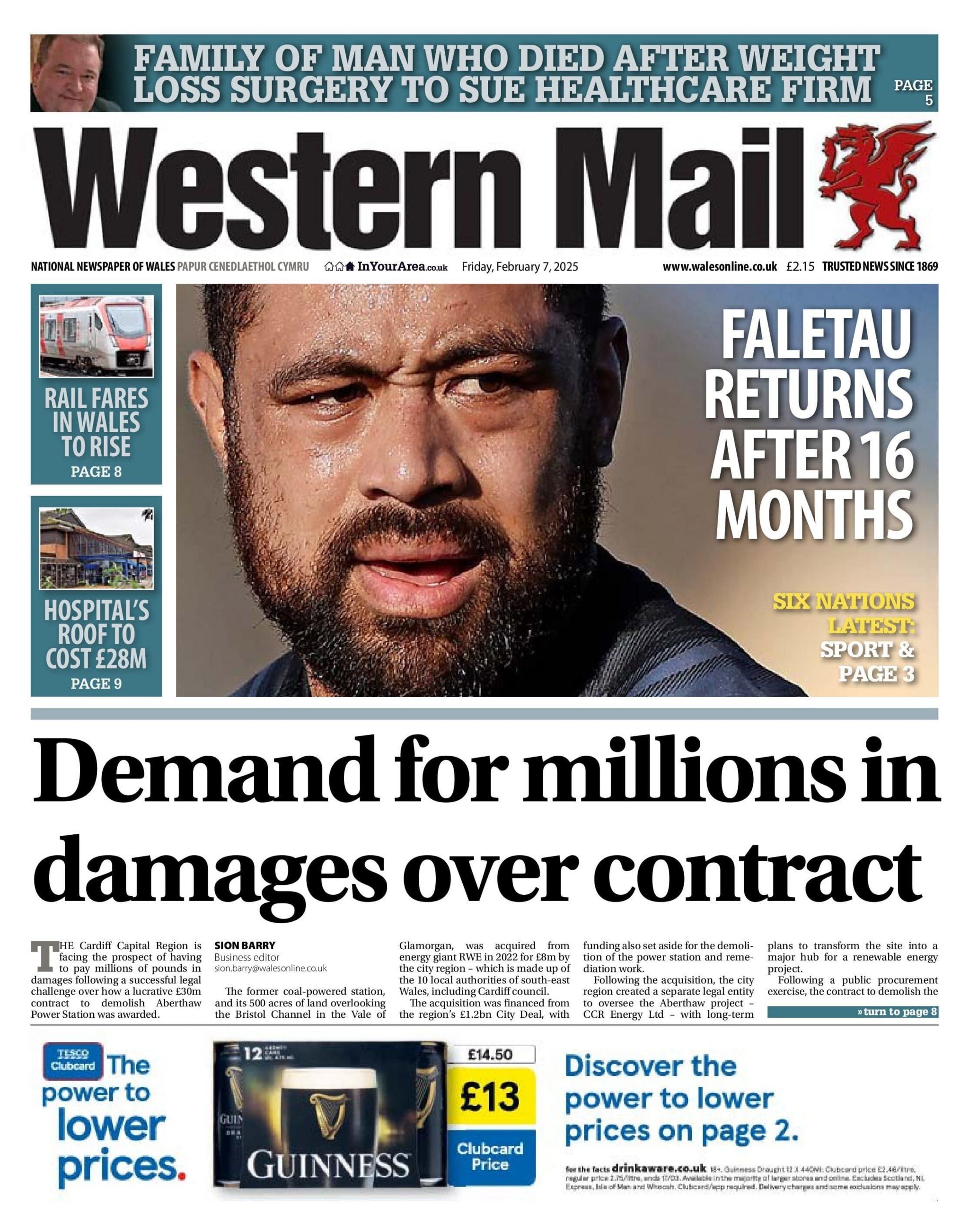 Front page of the Western Mail