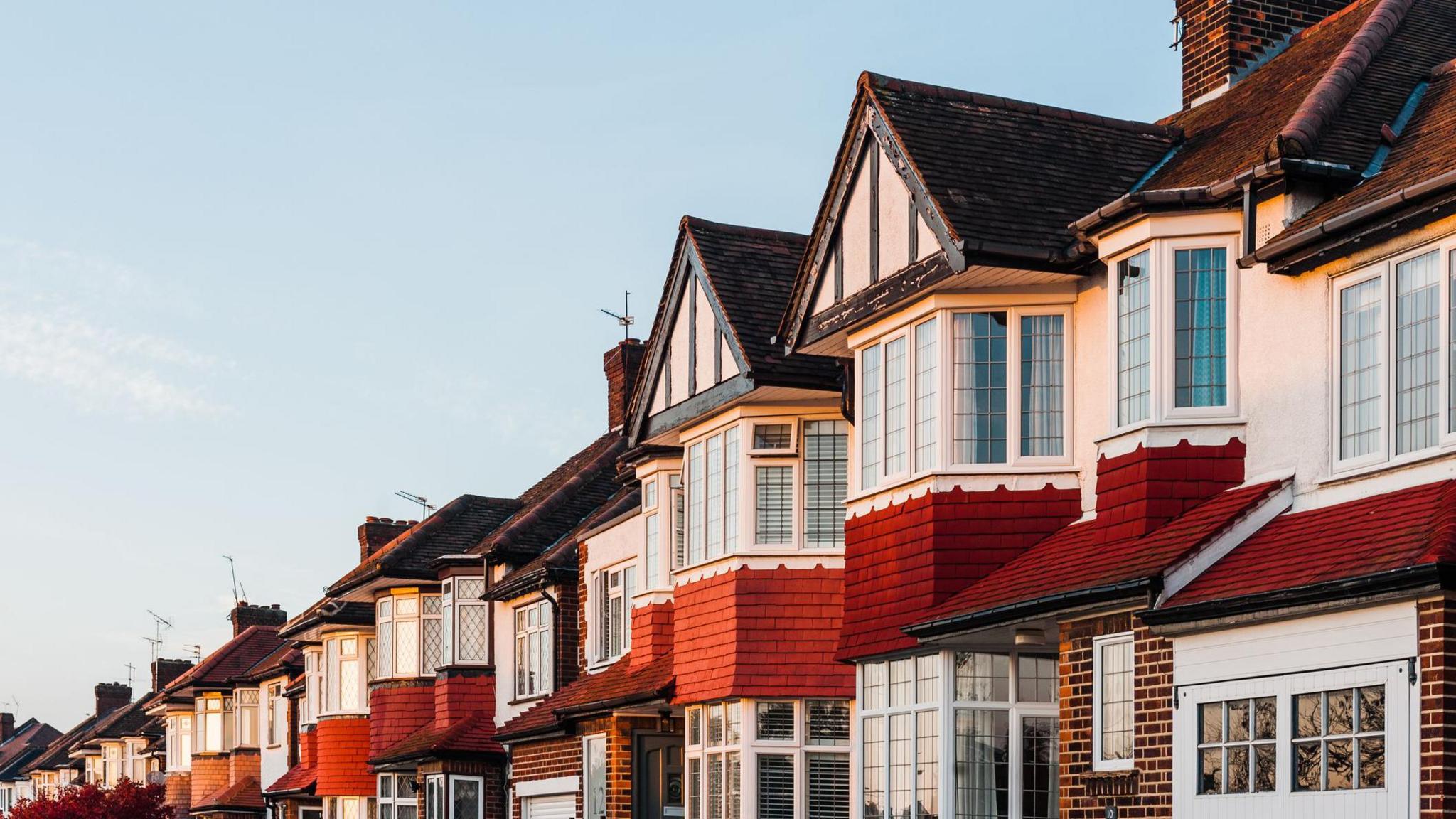 A view of London houses at sunset