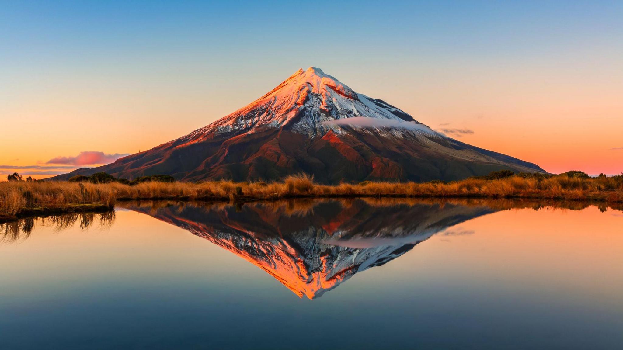 taranki mountain at sunset