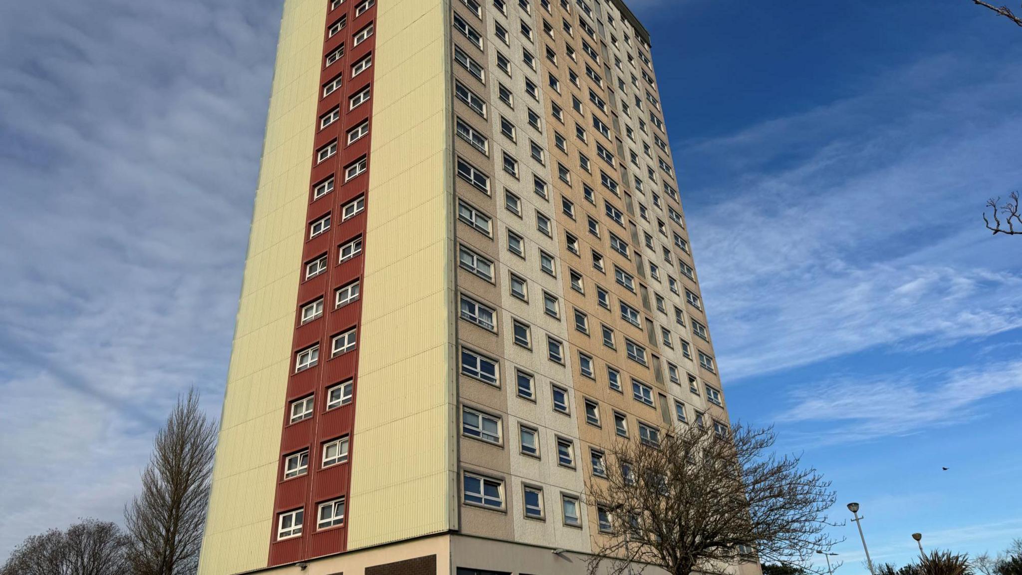 High rise tower block, taken from below looking up