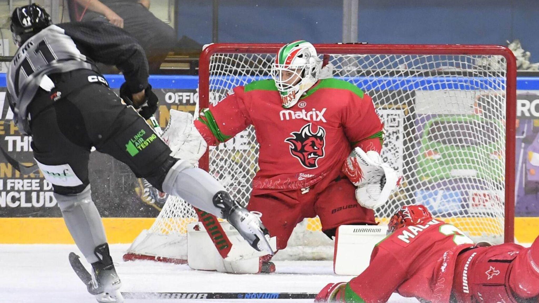 Cardiff Devils netminder Ben Bowns at Nottingham Panthers