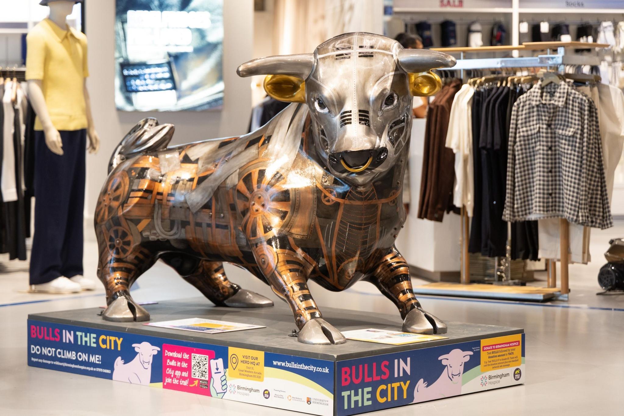 Decorated bull sculpture.