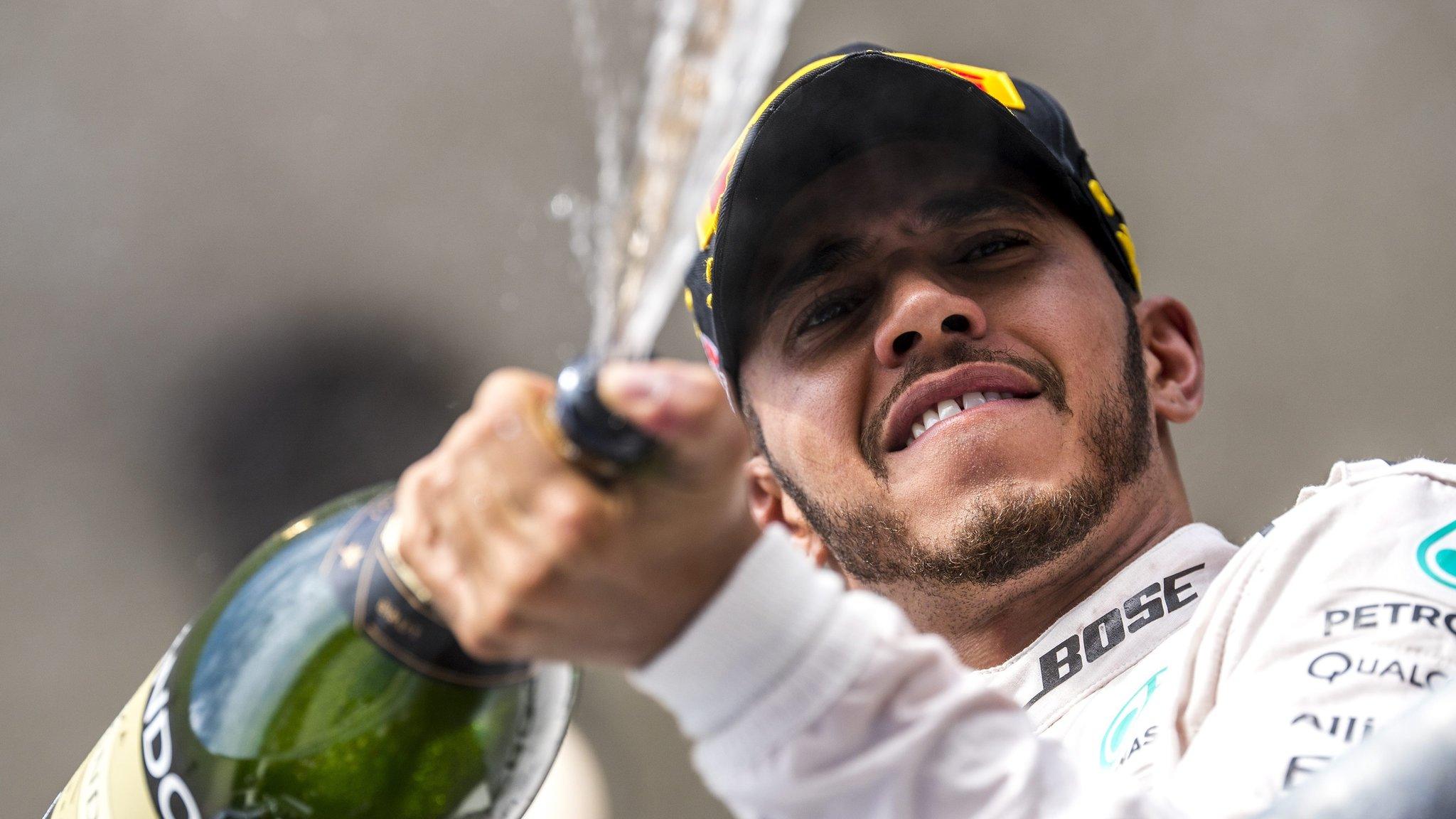 lewis hamlton celebrates victory at the us gp