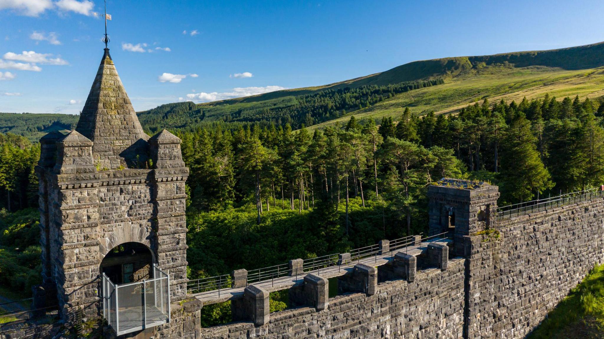 An aerial image of the Upper Neuadd Dam.