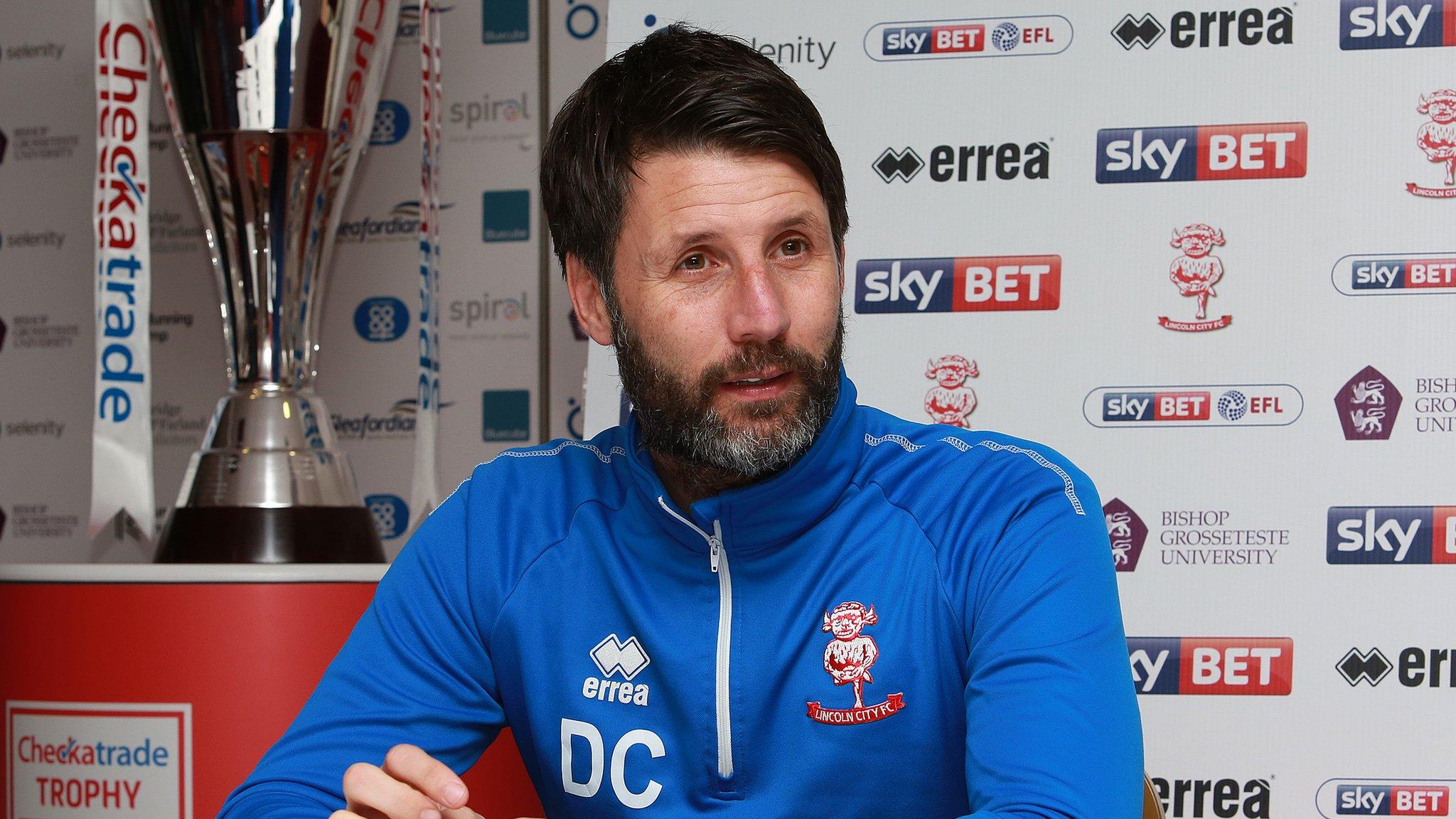 Lincoln City manager Danny Cowley with the Checkatrade Trophy