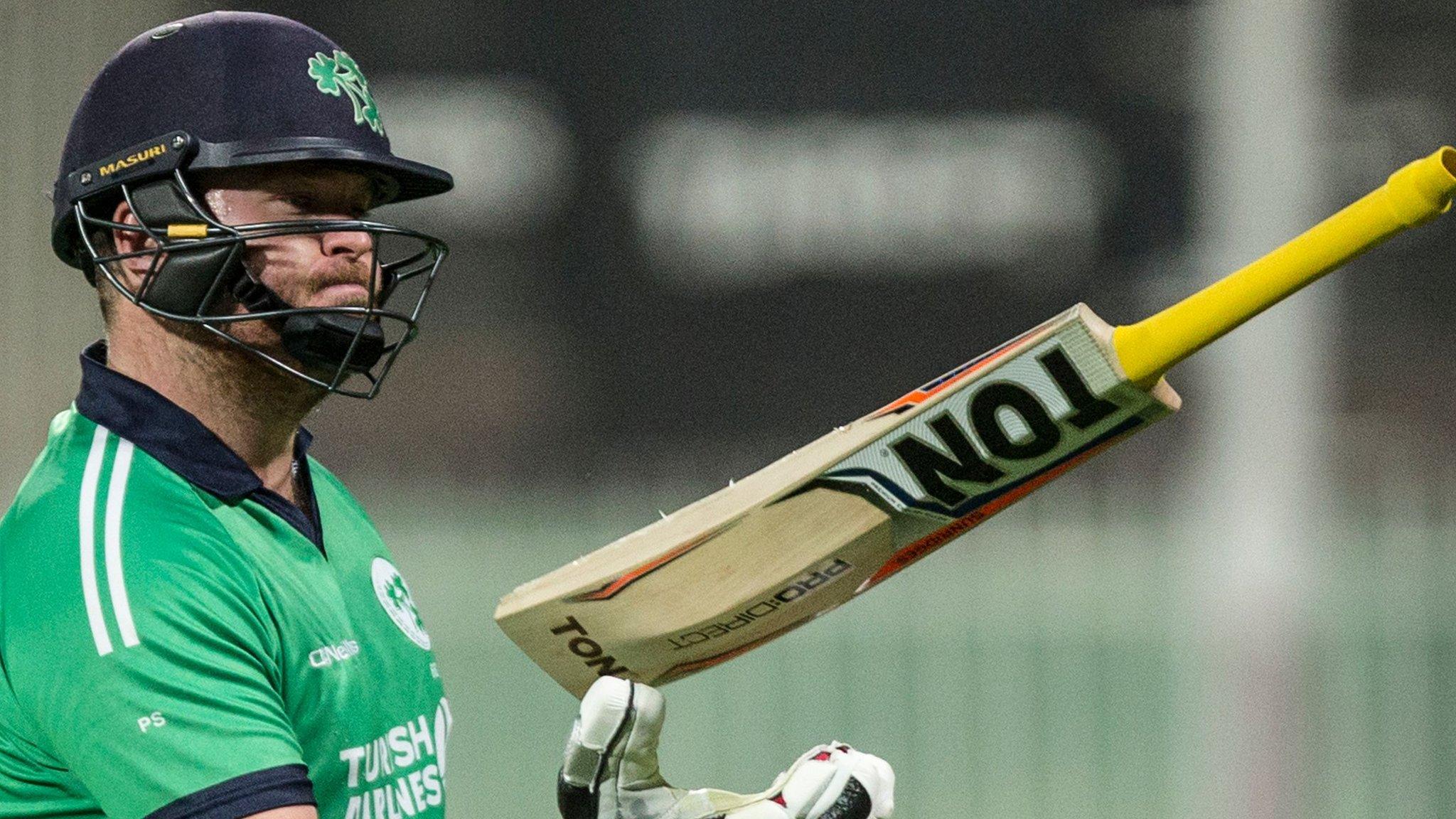 A dejected Paul Stirling walks off after scoring just five runs against Afghanistan