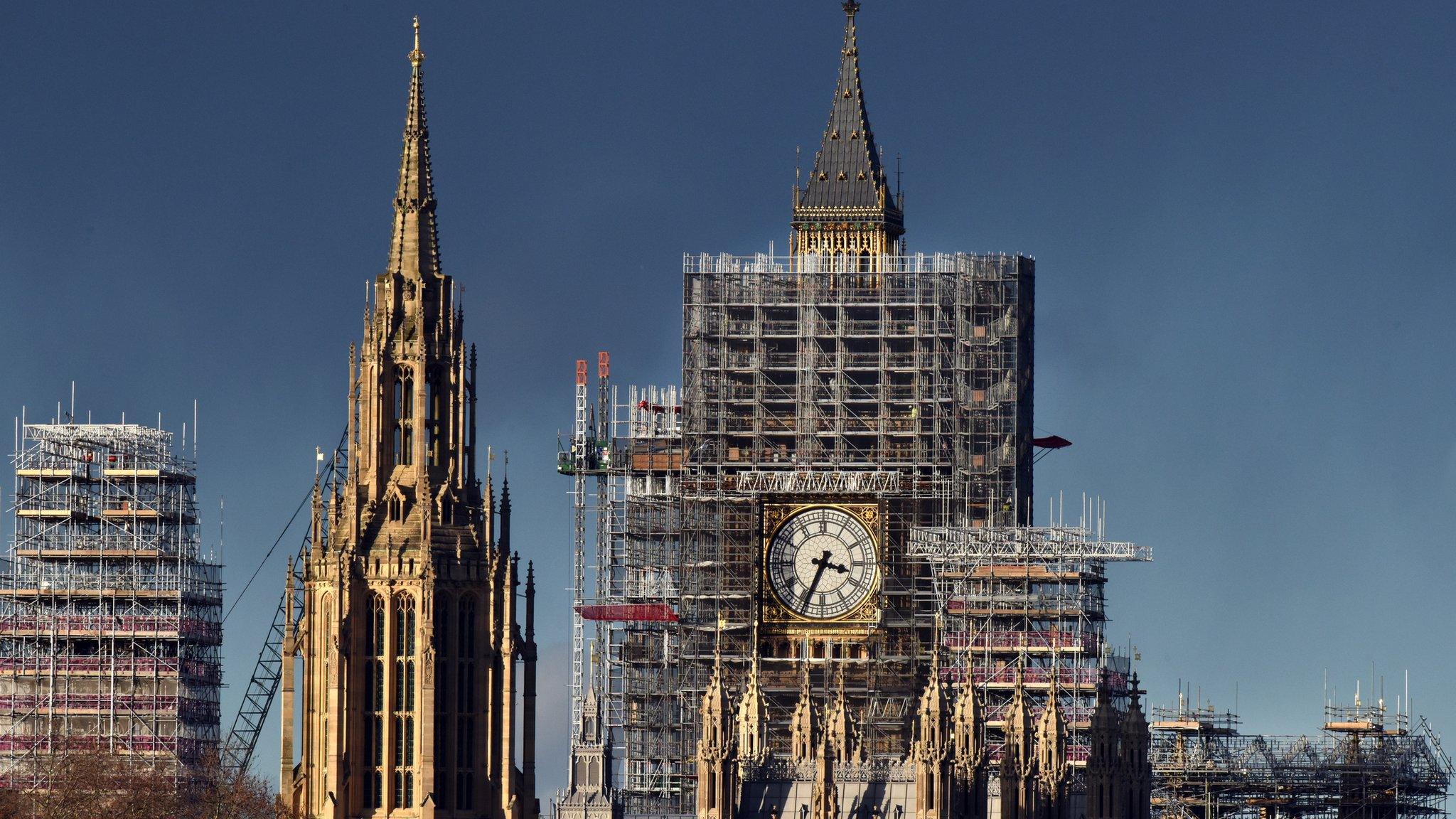 Big Ben surrounded by scaffolding