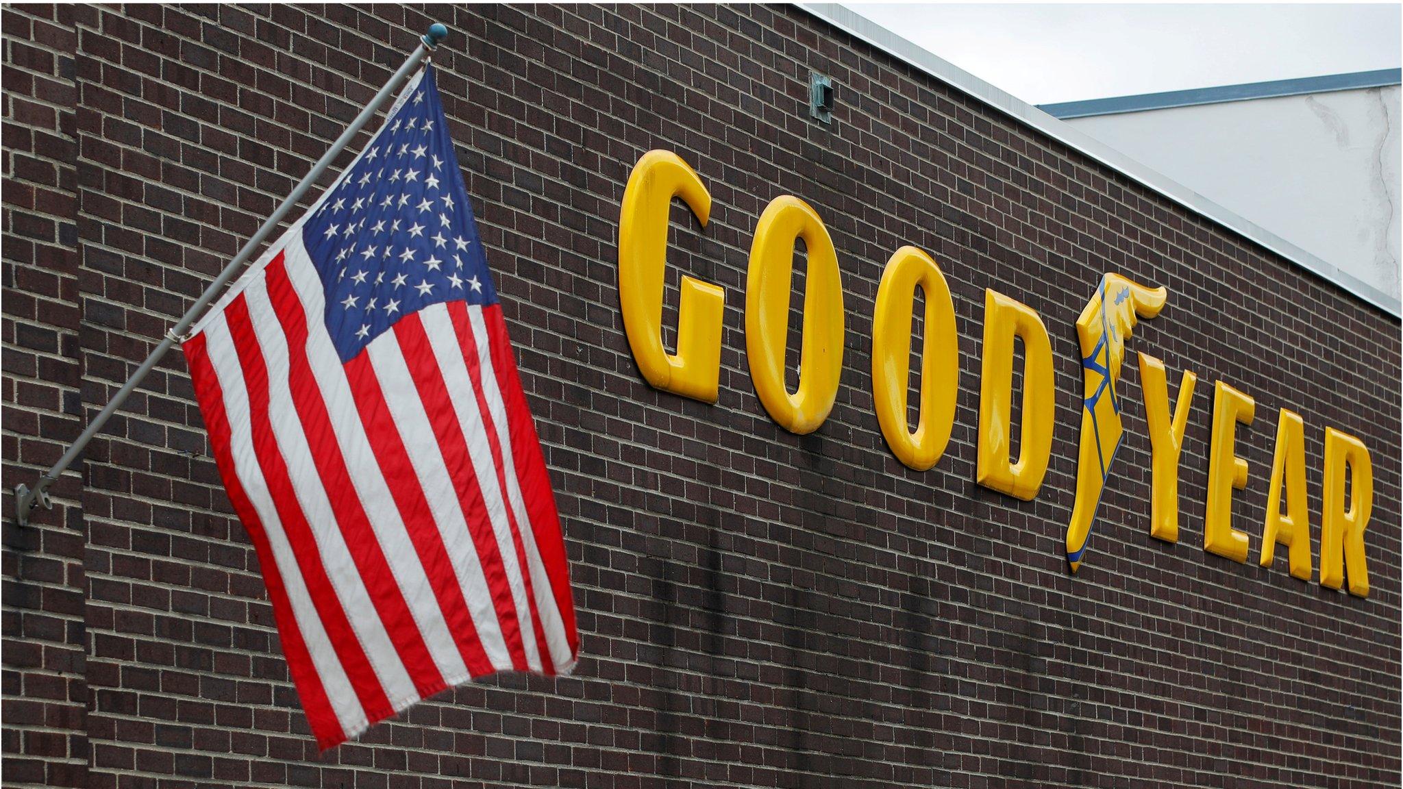 A U.S. flag flies at a Goodyear Tire facility in Somerville, Massachusetts, U.S., July 25, 2017