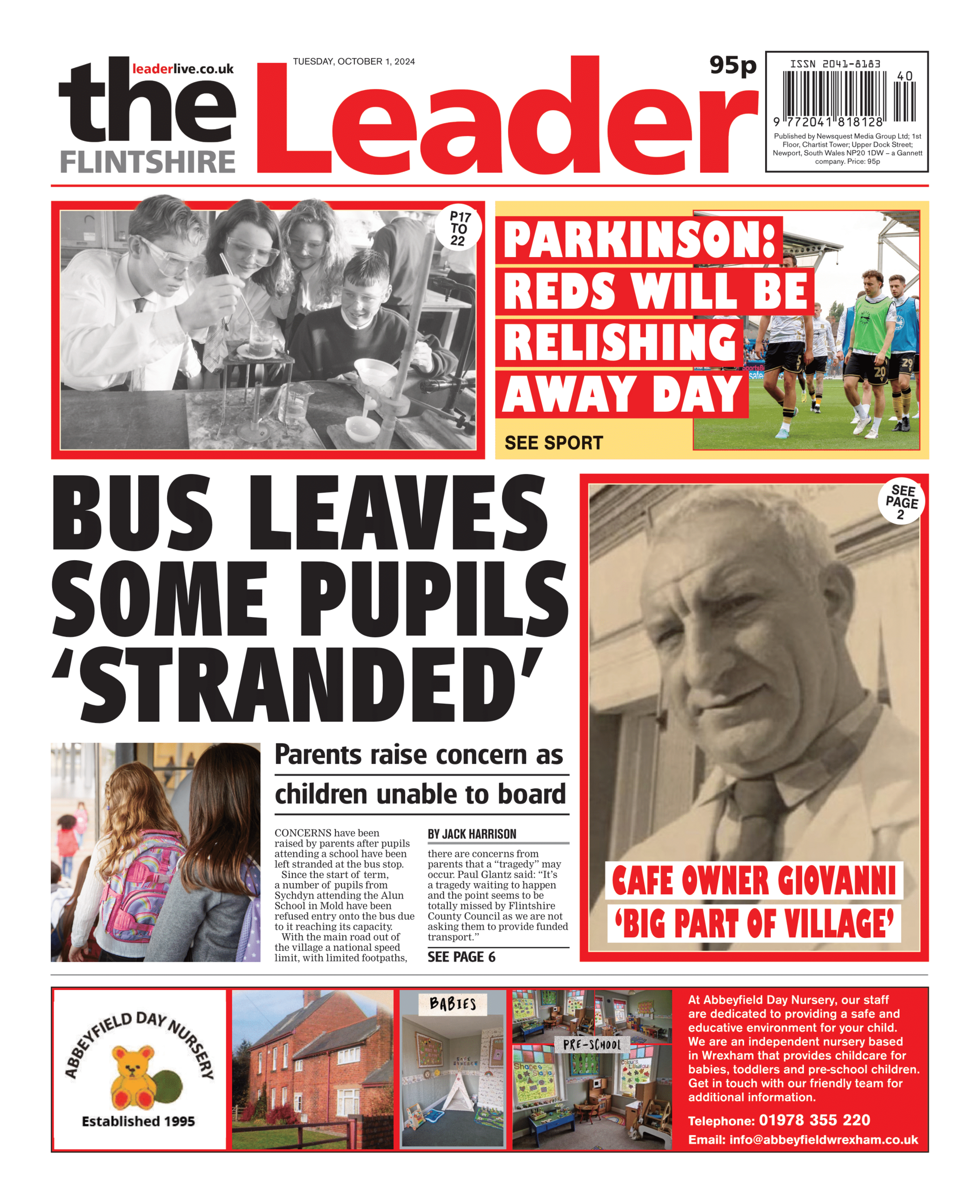 Front page of the Flintshire Leader 