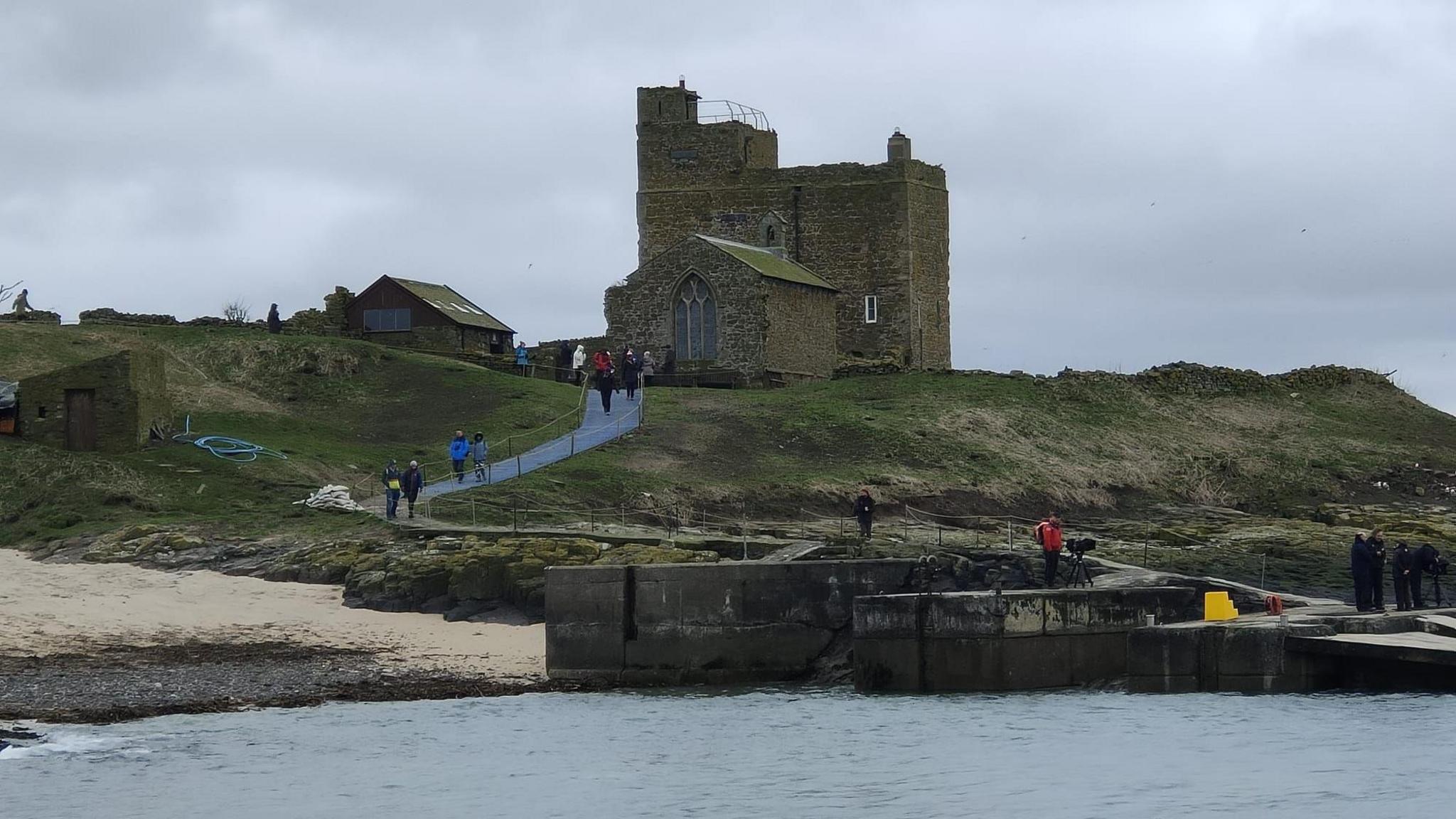 People walking up the path from the jetty on Inner Farne