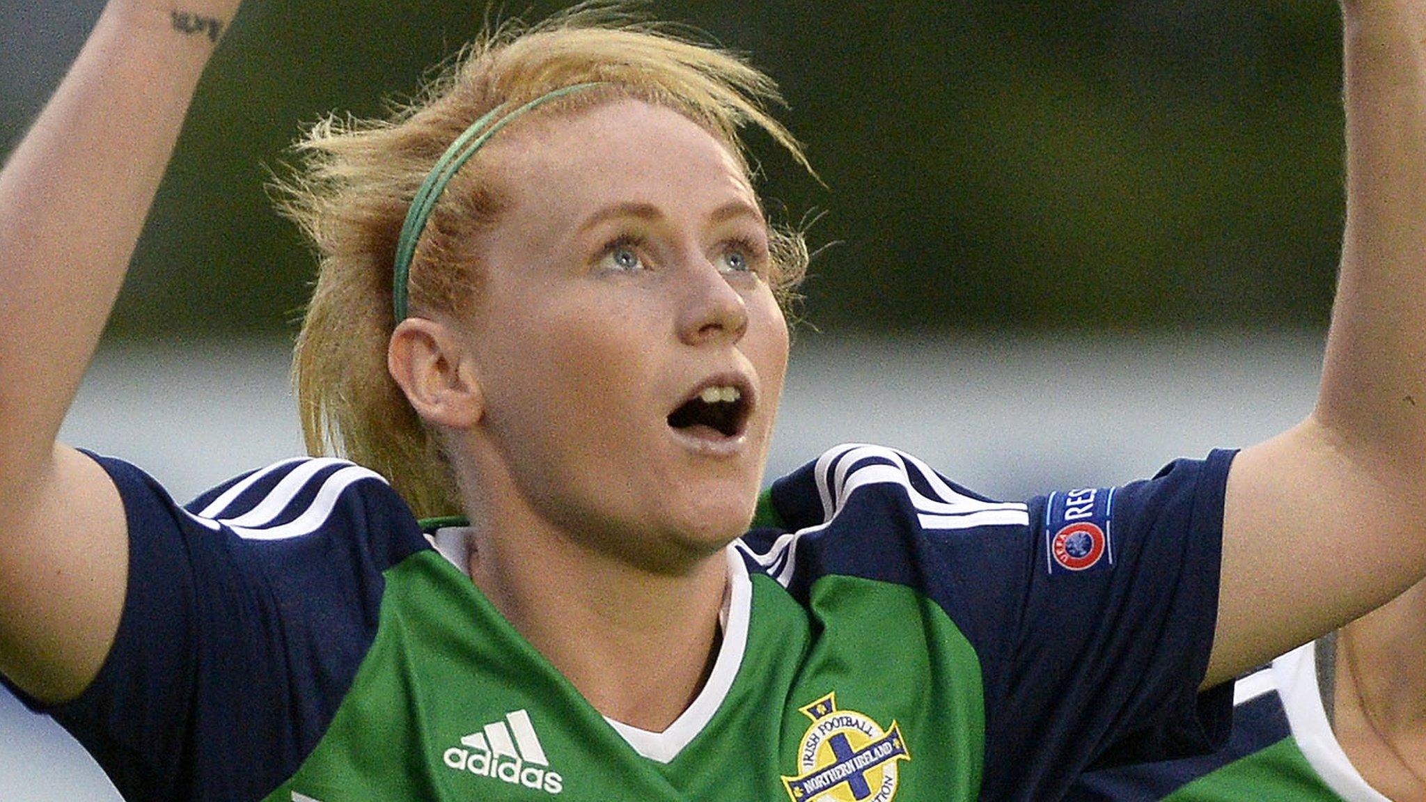 Rachel Furness celebrates a goal for Northern Ireland