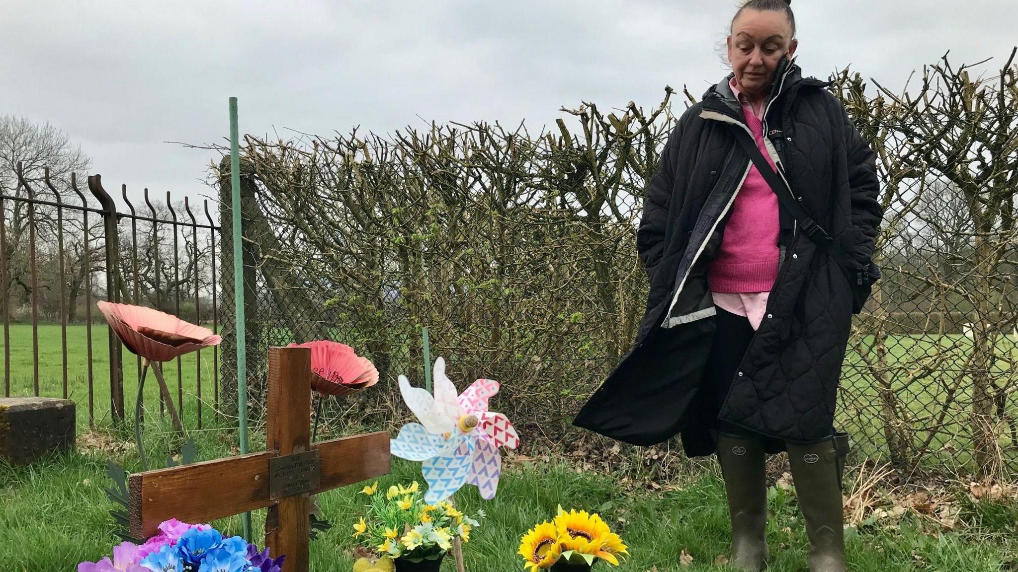 Maria Evans at her uncle's burial plot at Calderstones Cemetery, Whalley, Ribble Valley