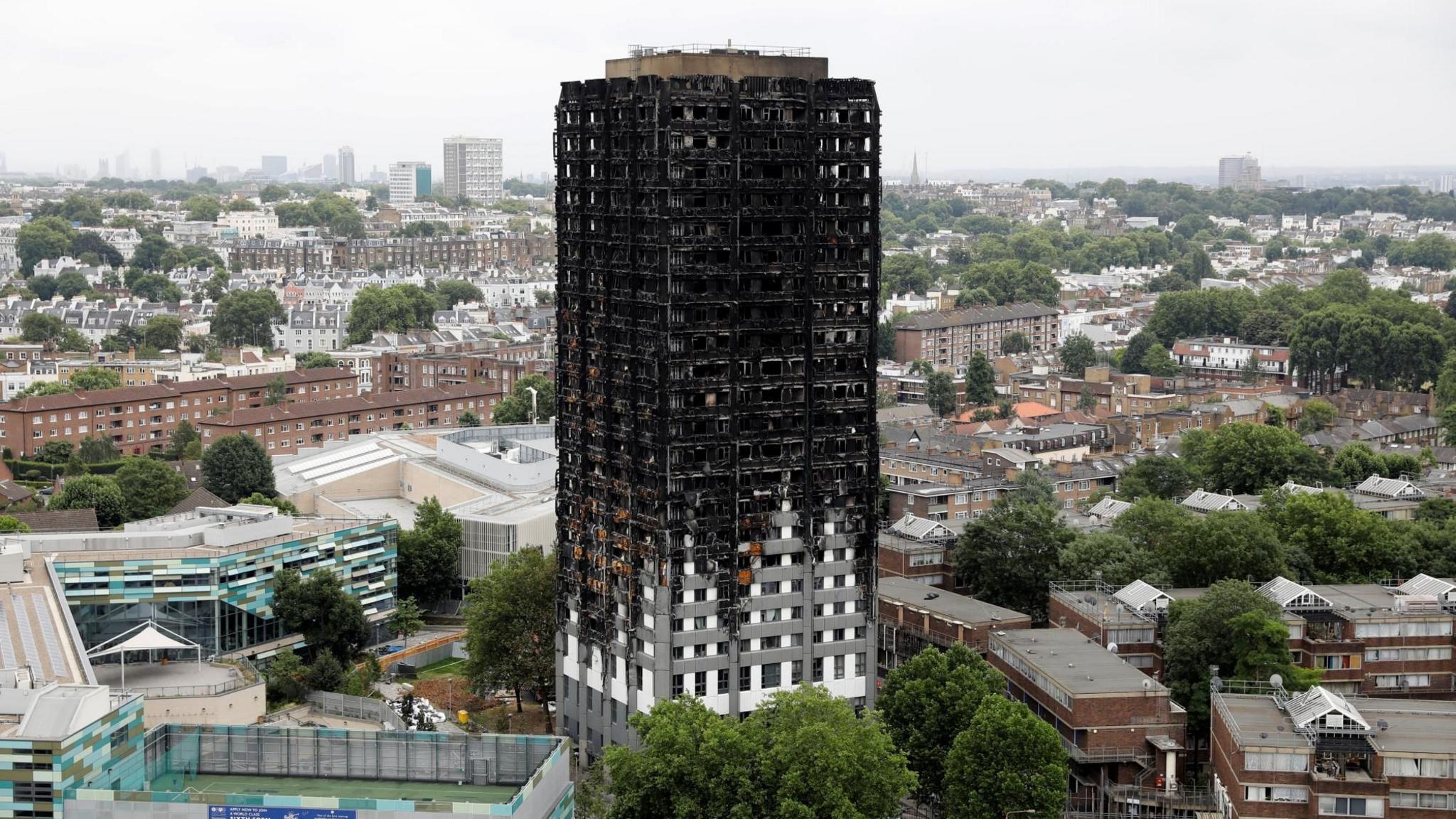 Ariel shot of Grenfell Tower after the destructive fire