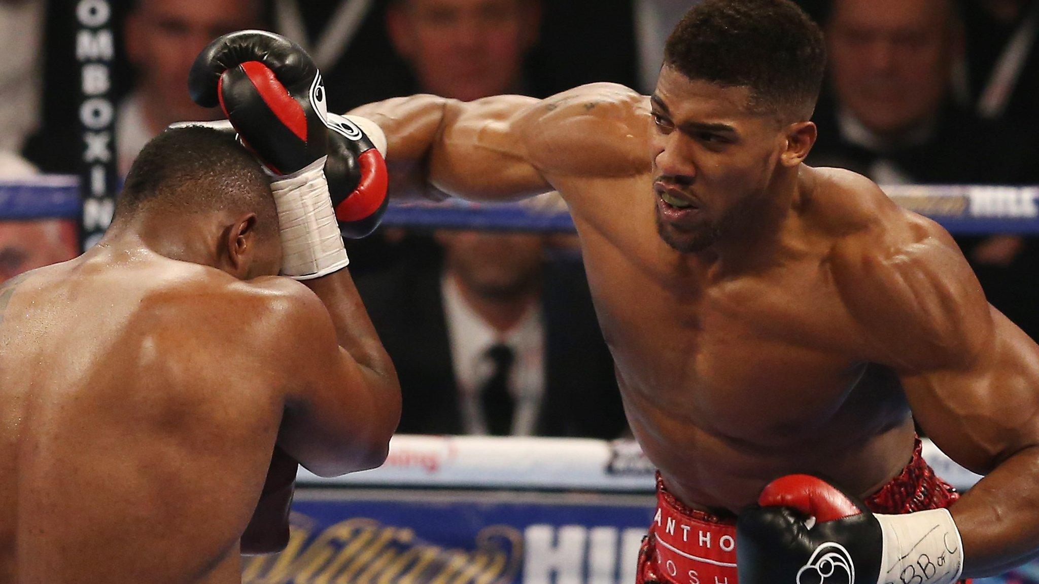 Anthony Joshua lands a right hand on Dillian Whyte