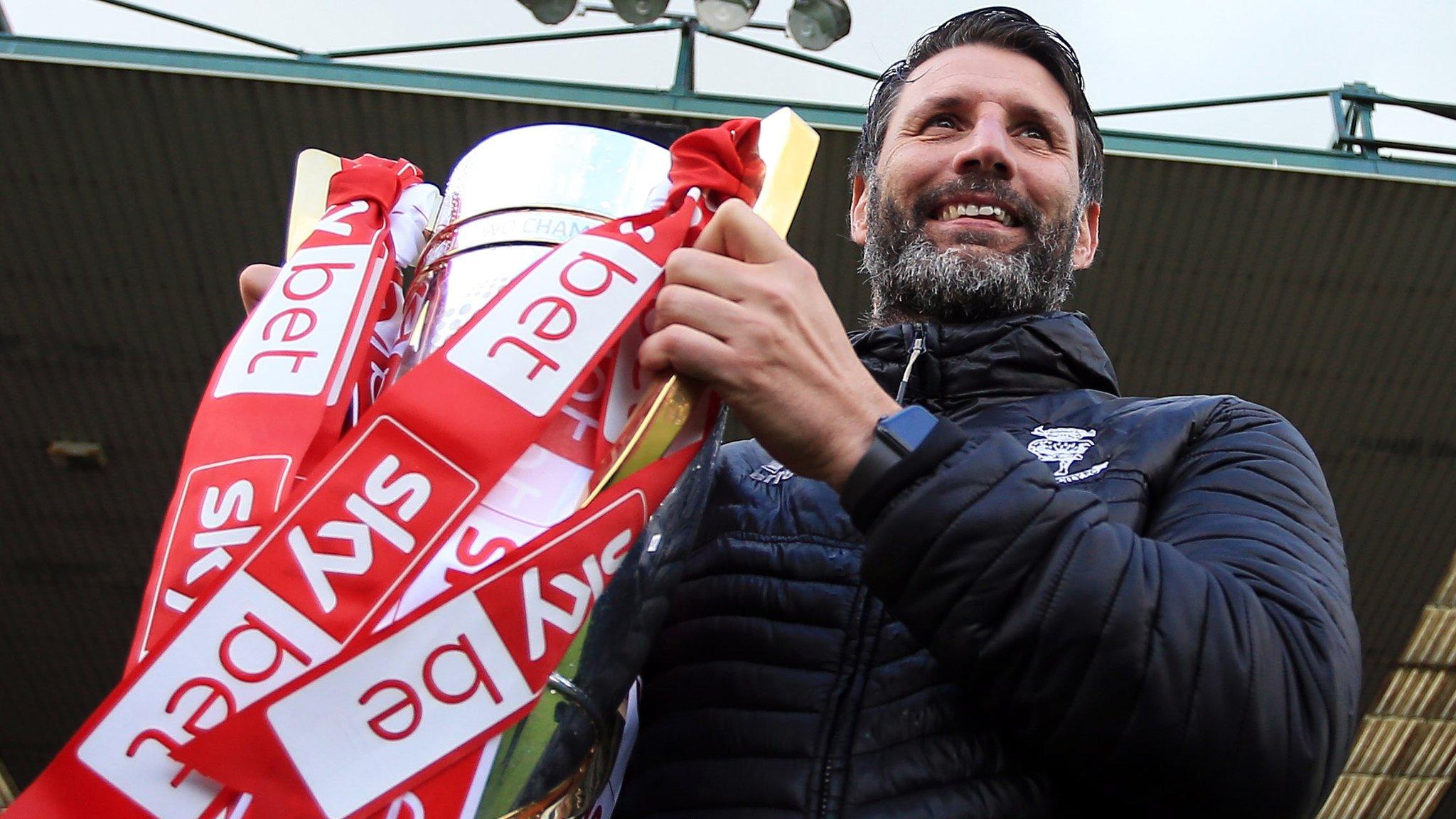 Lincoln City manager Danny Cowley with the League Two trophy