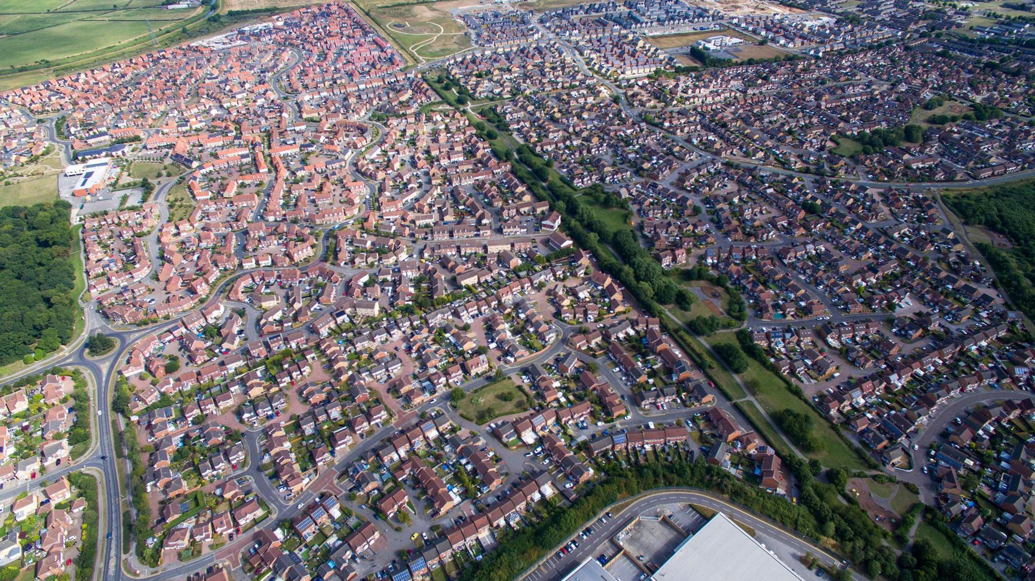 An aerial view of Hull's Kingswood ward, with housing estates and patches of green space.