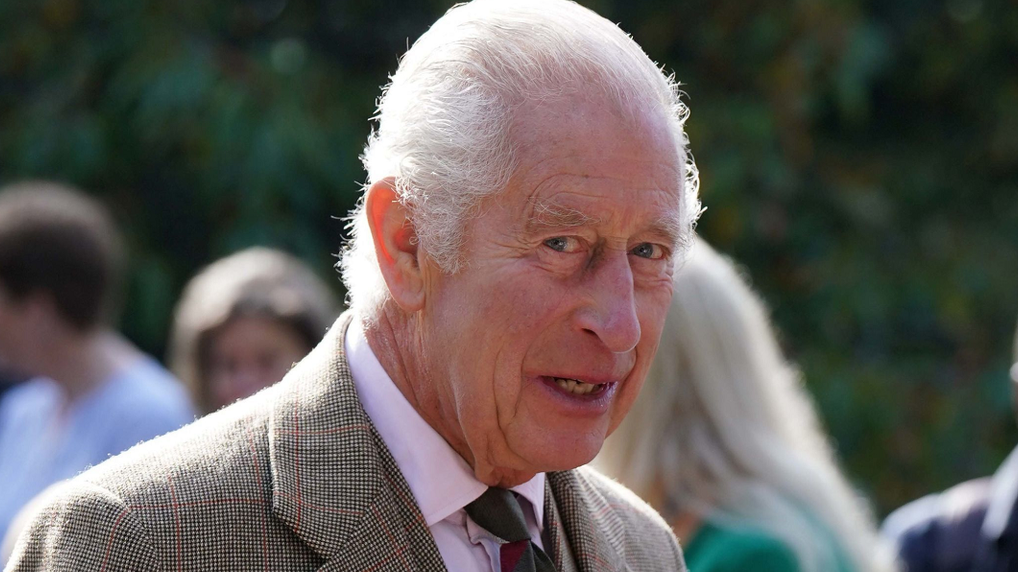 King Charles III leaves Crathie Parish Church, near Balmoral, after a church service to mark the first anniversary of the death of Elizabeth II.