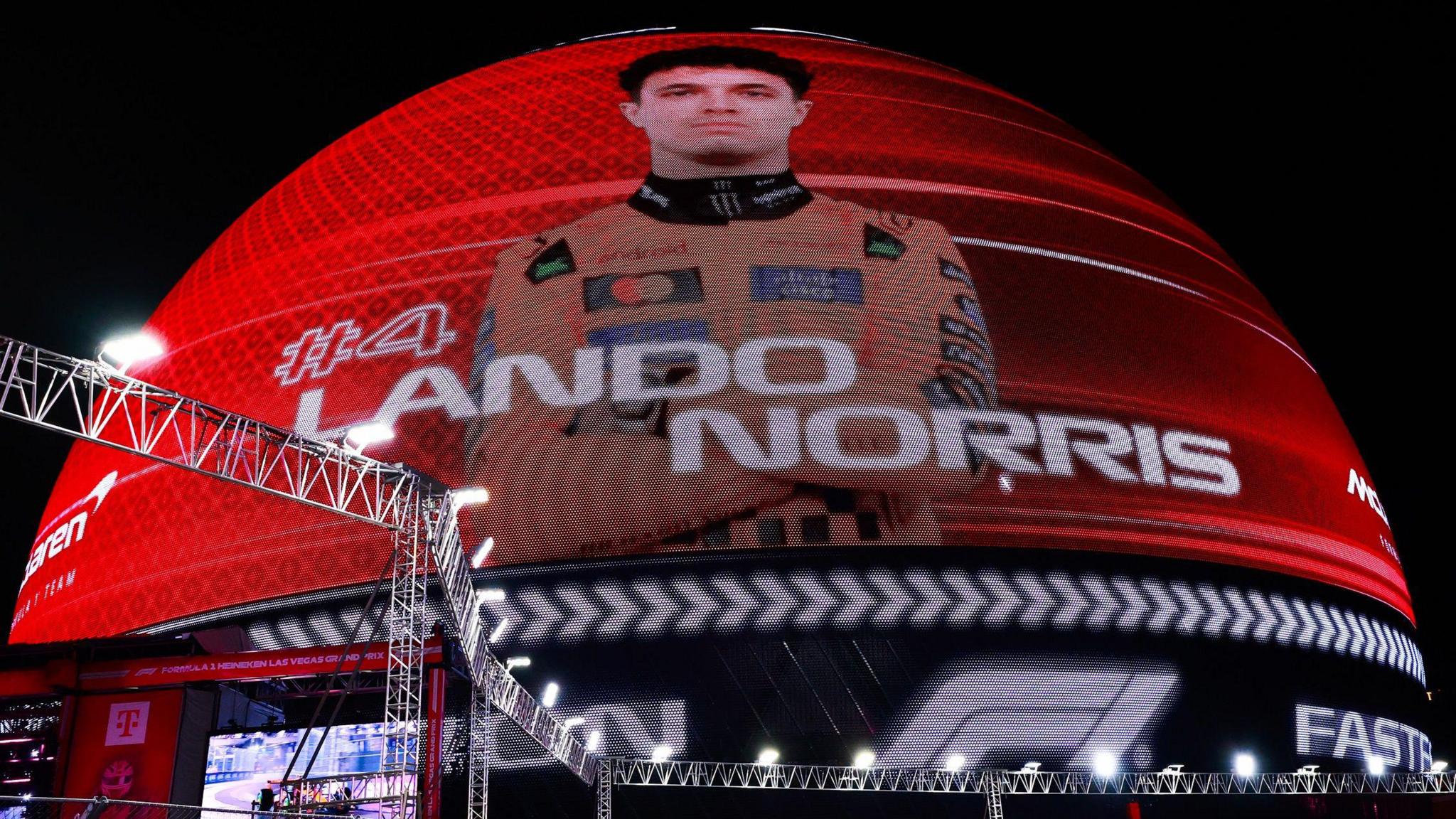 Lando Norris appears on The Sphere in Las Vegas during the 2025 Las Vegas Grand Prix