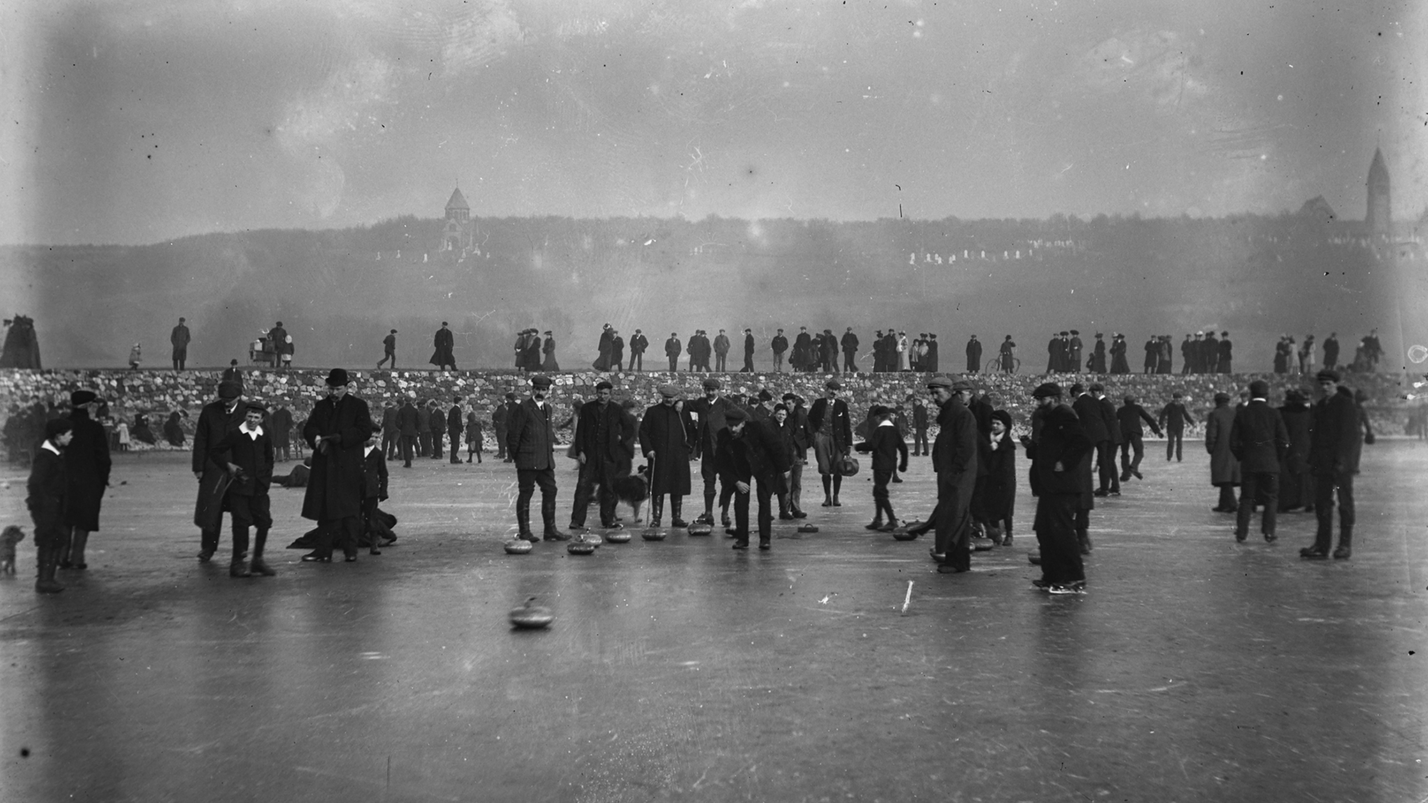 Curling on the steelworks reservoir c1908-15 - Sankey Family Photography Collection (published courtesy of Signal Film and Media)