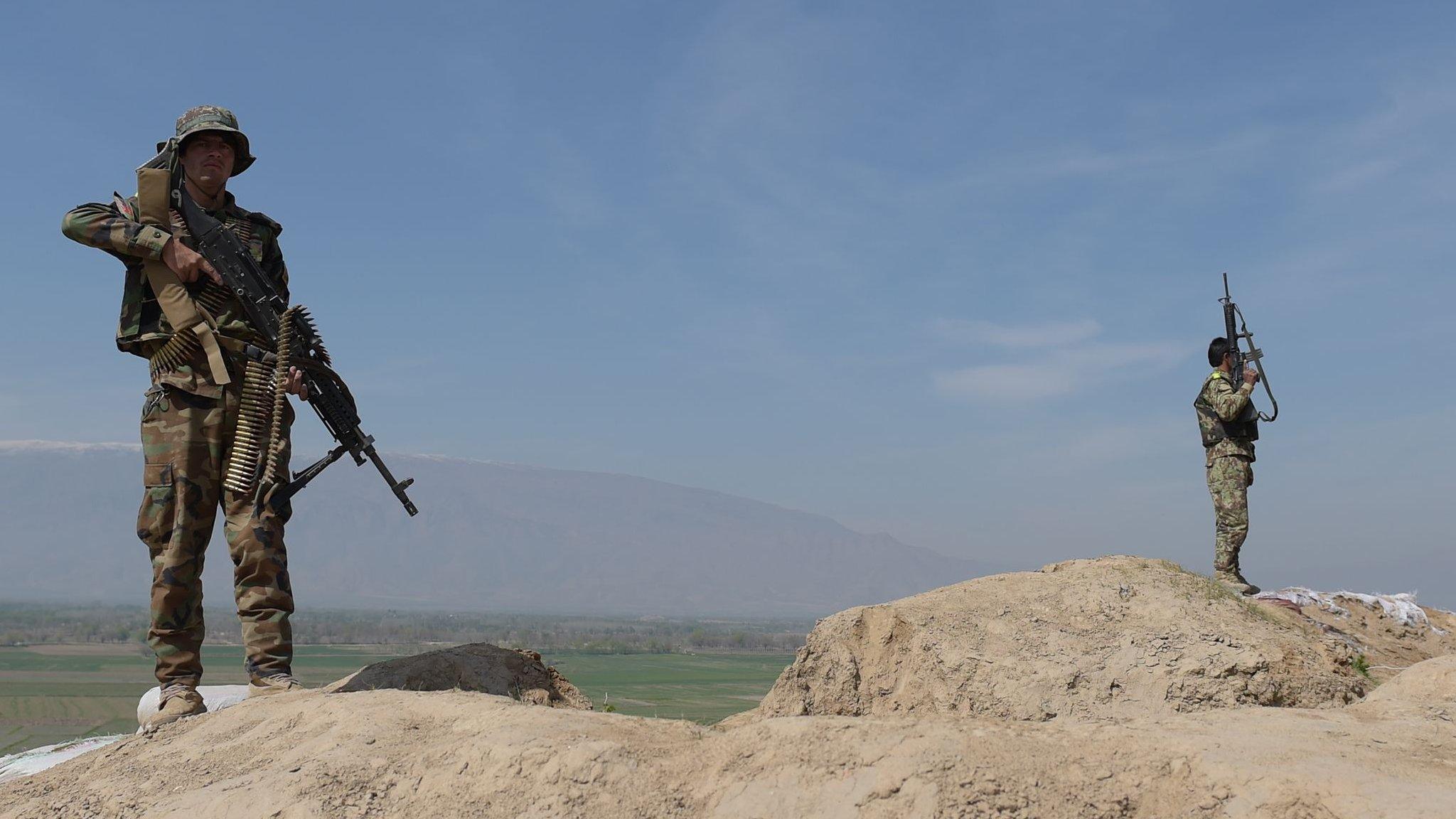 Afghan soldiers patrol Dand-e-Ghori district in Baghlan province in 2016