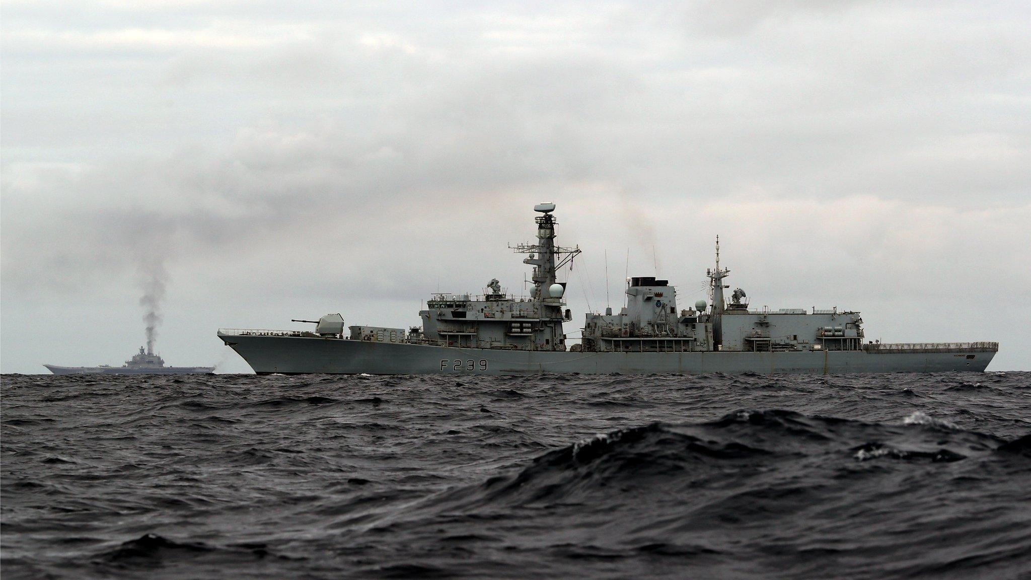 HMS Richmond man marks the Admiral Kuznetsov aircraft carrier task group in the Norwegian Sea. 18 Oct 2016