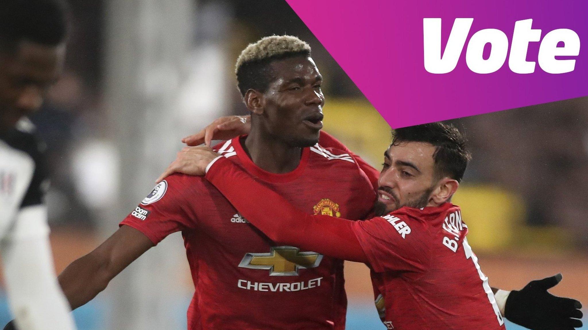 Paul Pogba (centre) celebrates his goal at Fulham