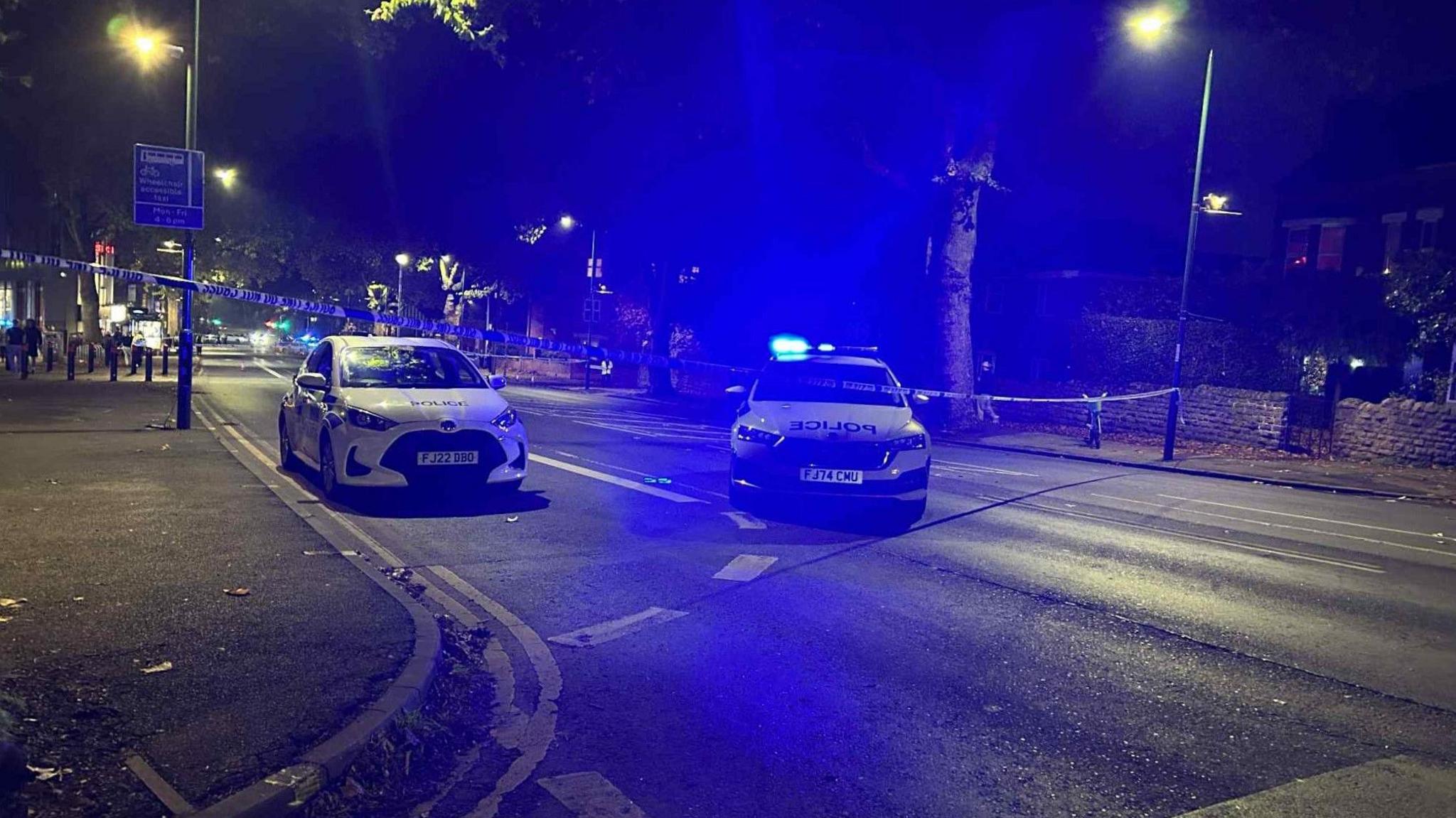 A police cordon in Derby Road in Lenton, Nottingham, near the Savoy cinema.