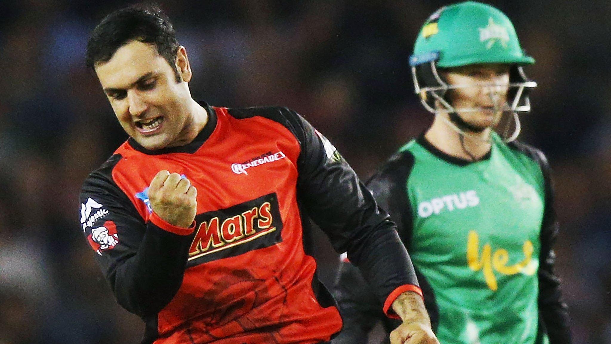 Mohammad Nabi celebrates taking a wicket in Australia's Big Bash