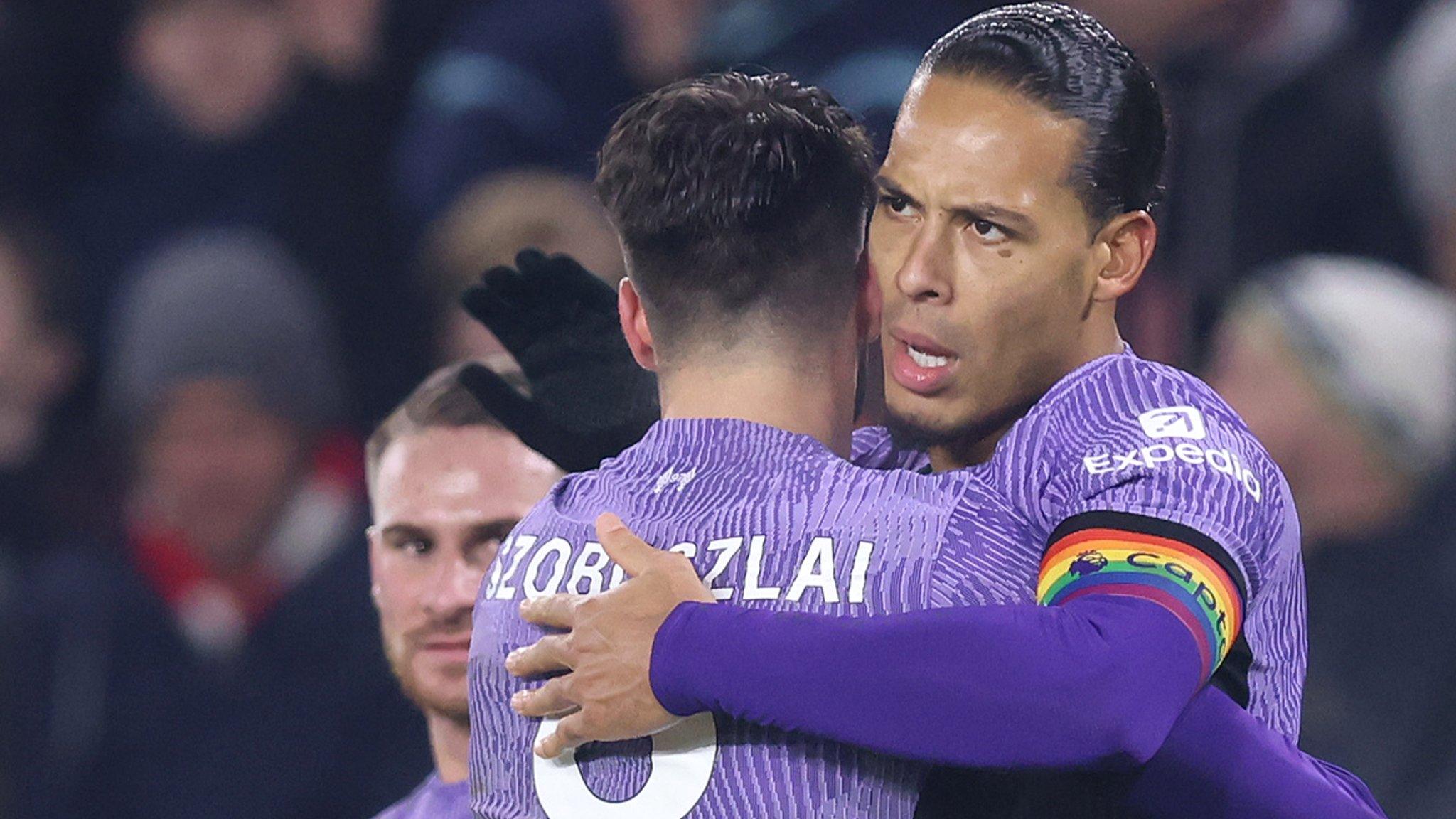 Virgil van Dijk celebrates for Liverpool