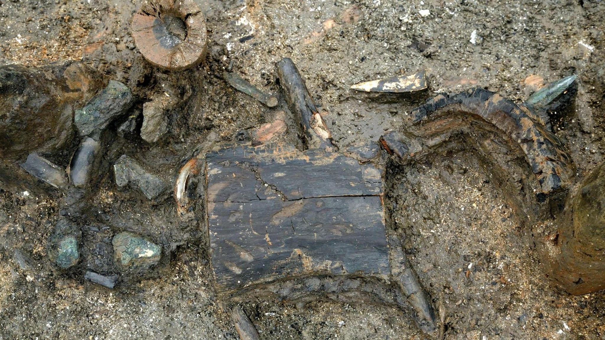 Remains of the wooden recycling bin found at Must Farm Bronze Age site in Whittlesey