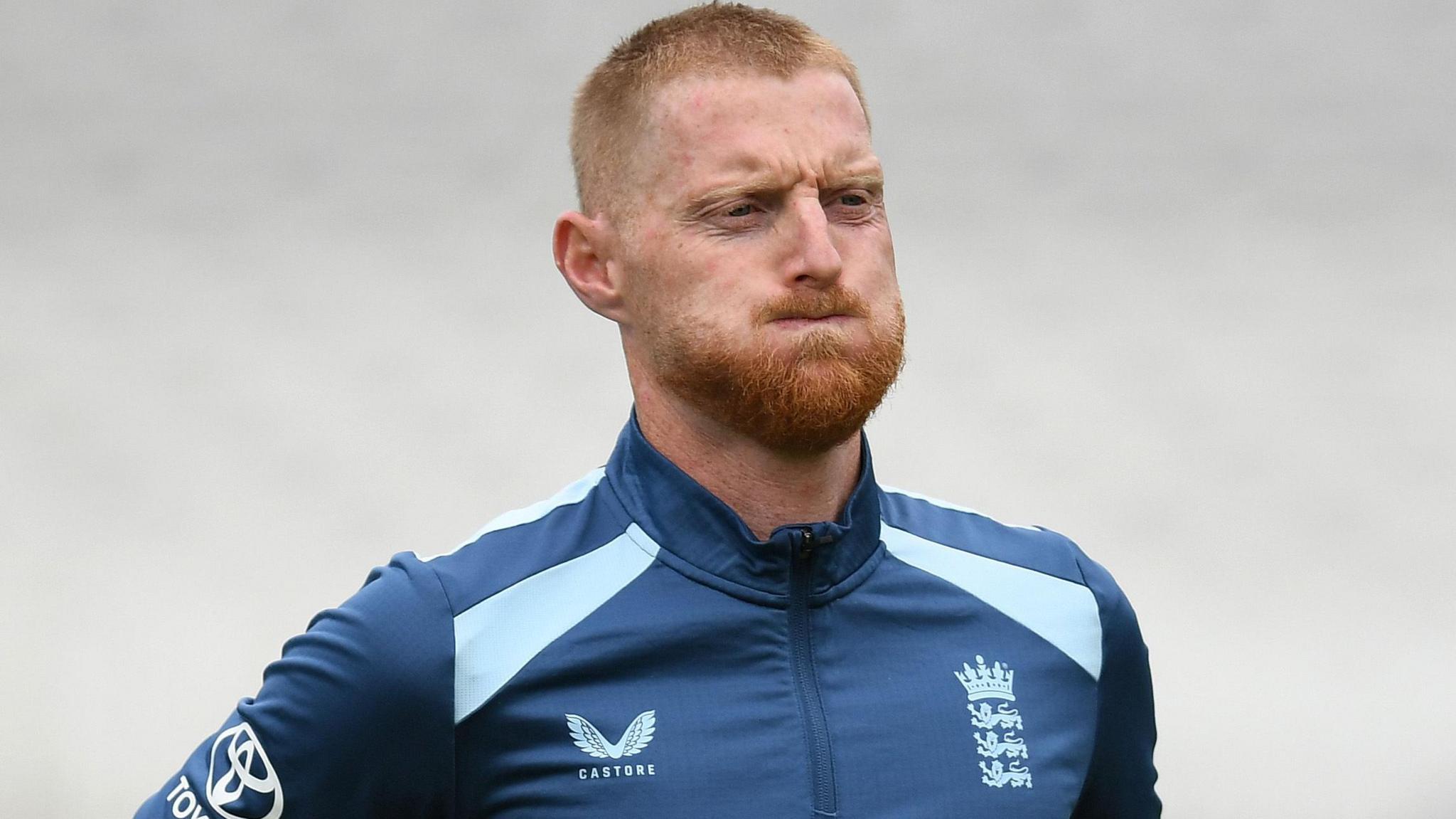 Ben Stokes puffs his cheeks during an England training session