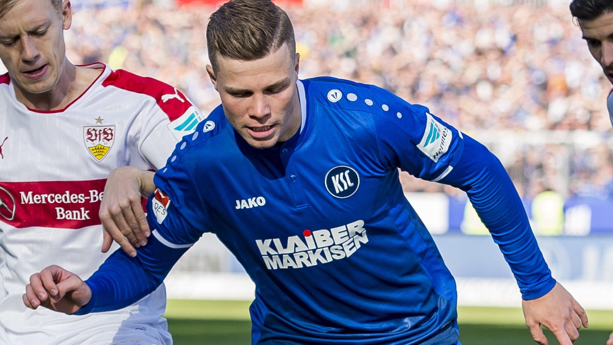 Florian Kamberi in action for Karlsruhe against Stuttgart in October 2016