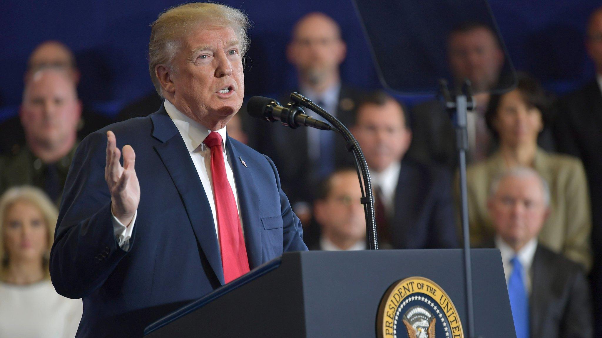 US President Donald Trump speaks about combating the opioid crisis in Manchester, New Hampshire