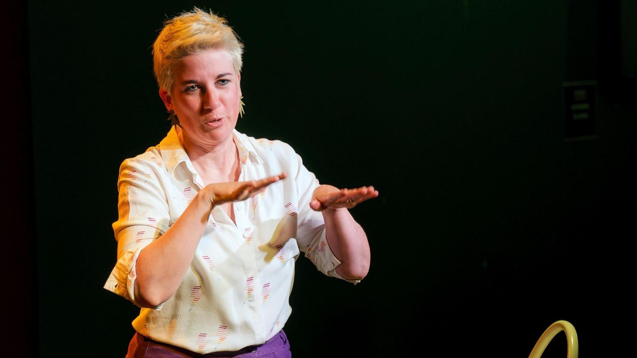 : Professor Annelies Kusters performing at the The Cabaret of Dangerous Ideas at The Stand Comedy Club in Edinburgh last month (October 2023)