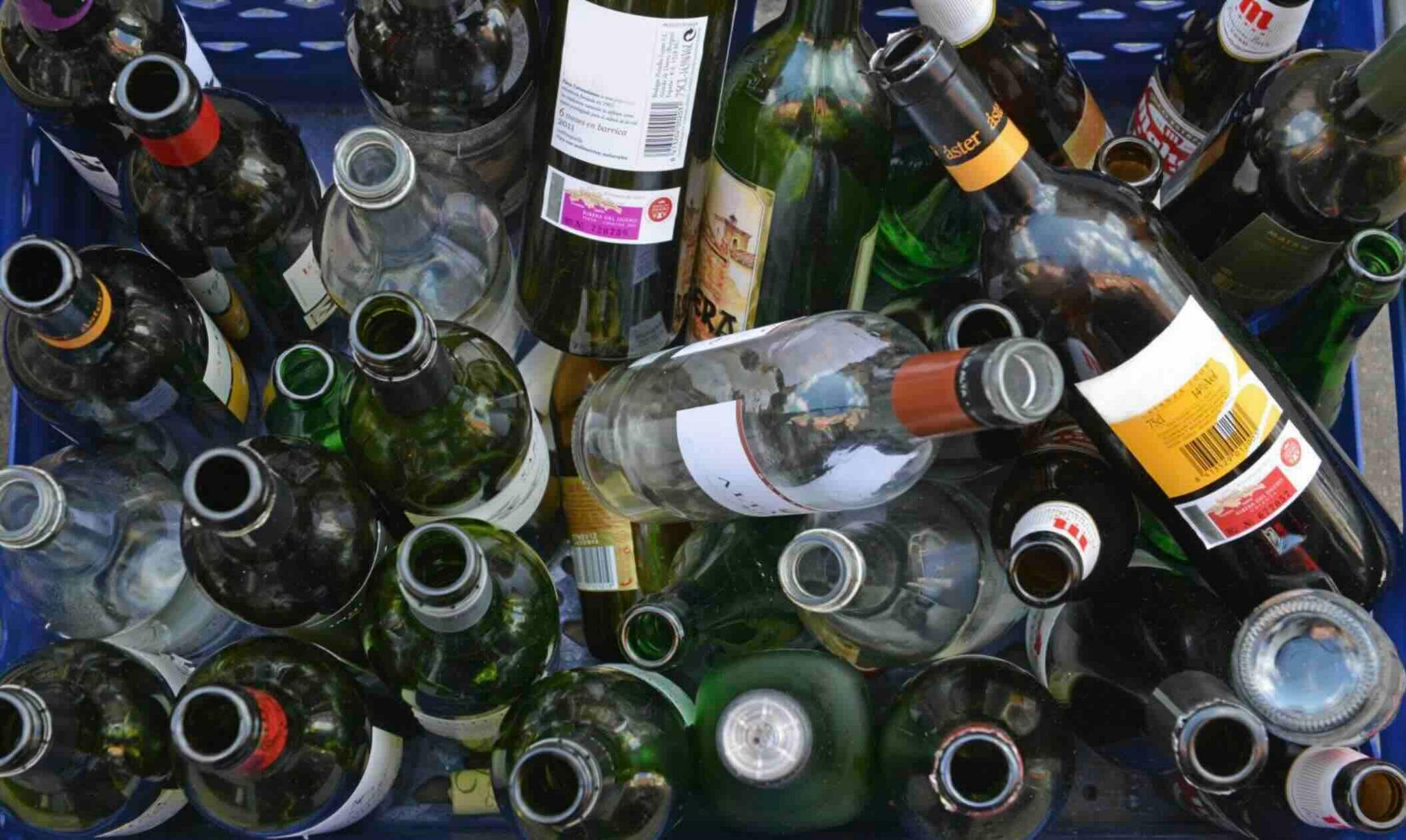 Colourful glass bottles for recycling