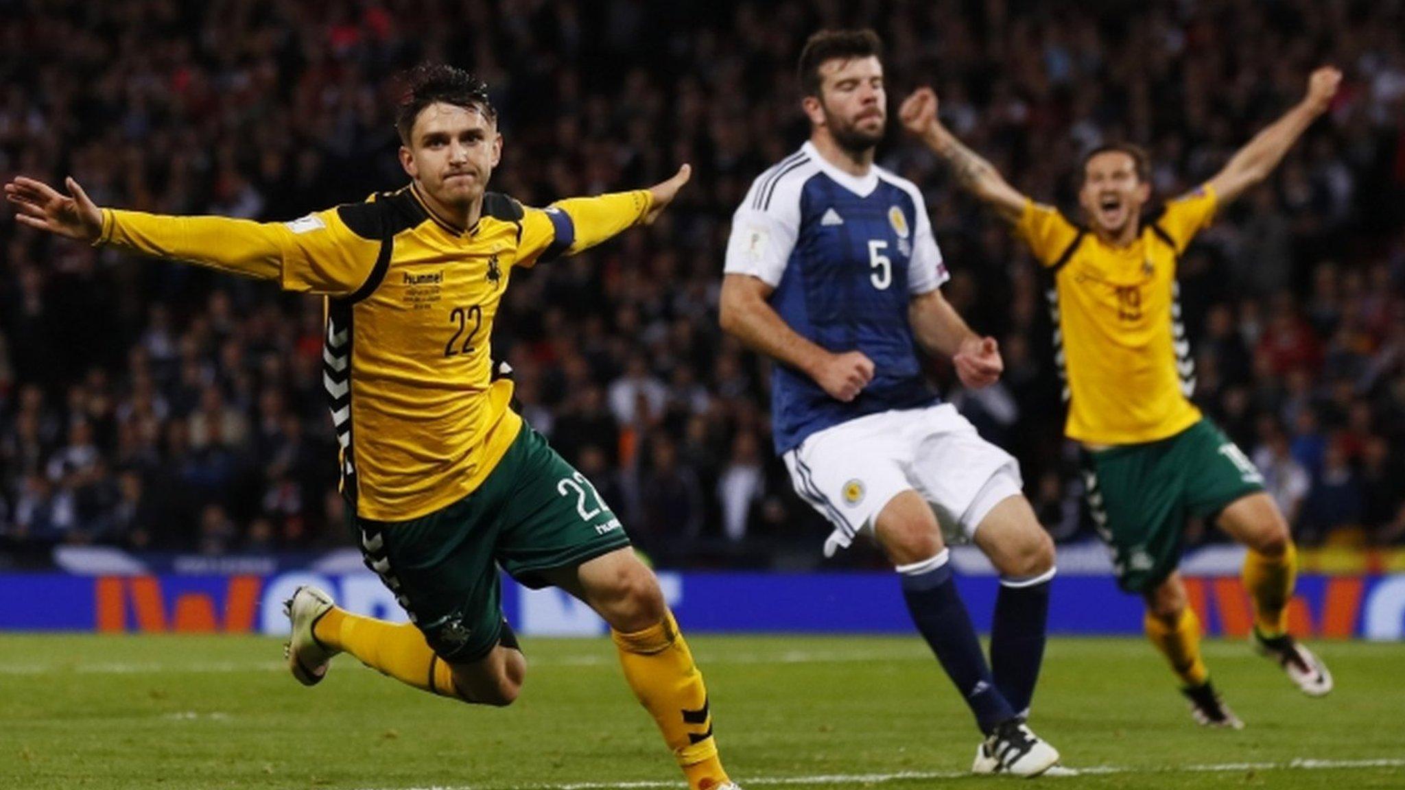 Fedor Cernych celebrates scoring for Lithuania