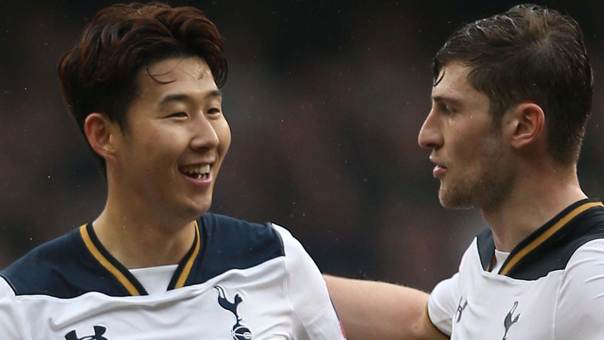 Tottenham's players celebrate after Son Heung-Min scores against Millwall in the FA Cup sixth round