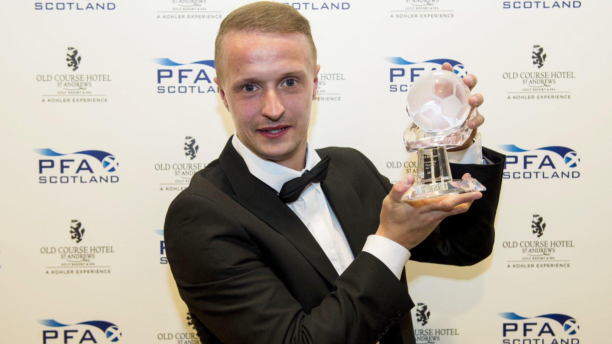 Celtic striker Leigh Griffiths with his award