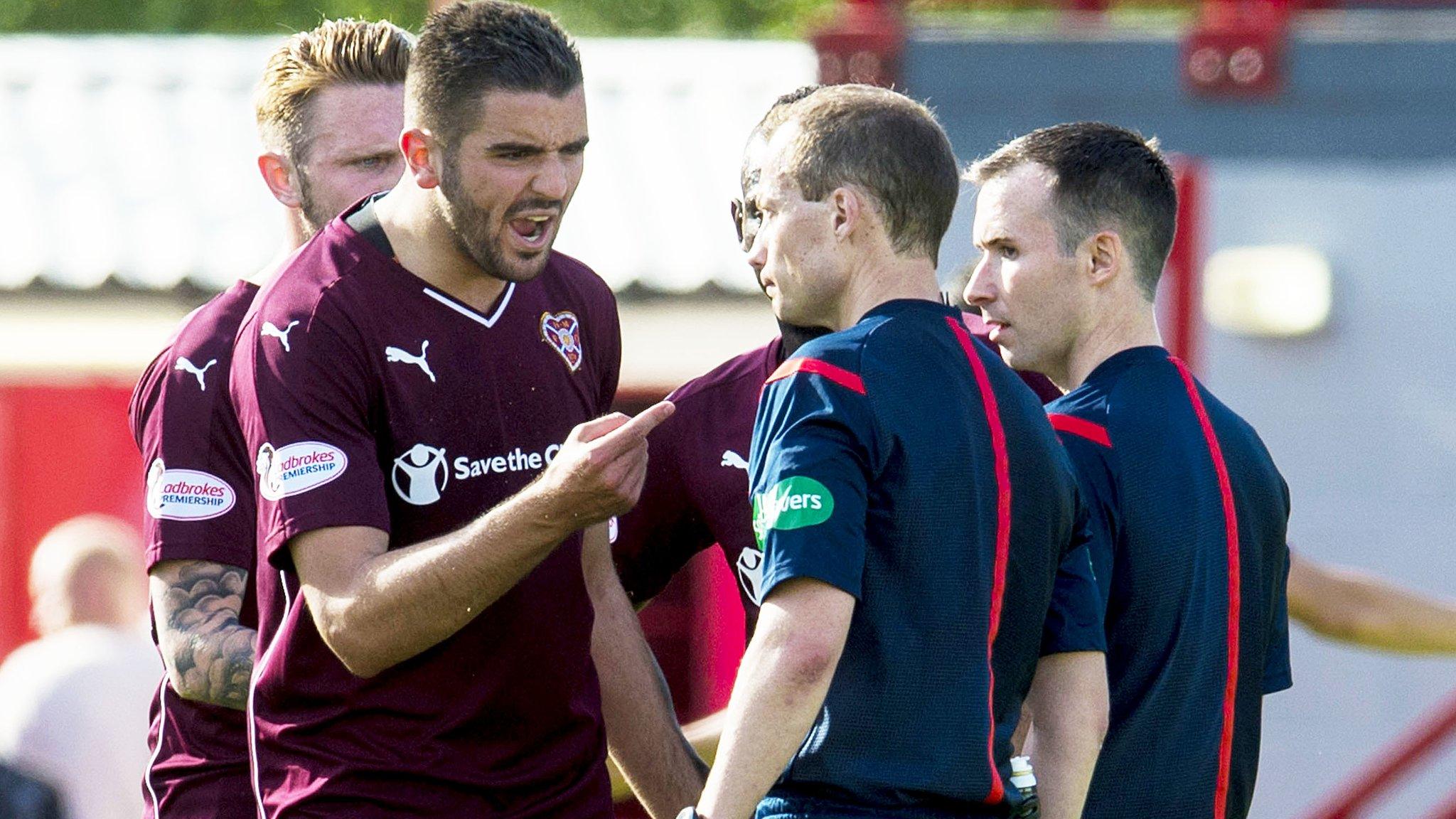 Hearts players fume at referee Willie Collum