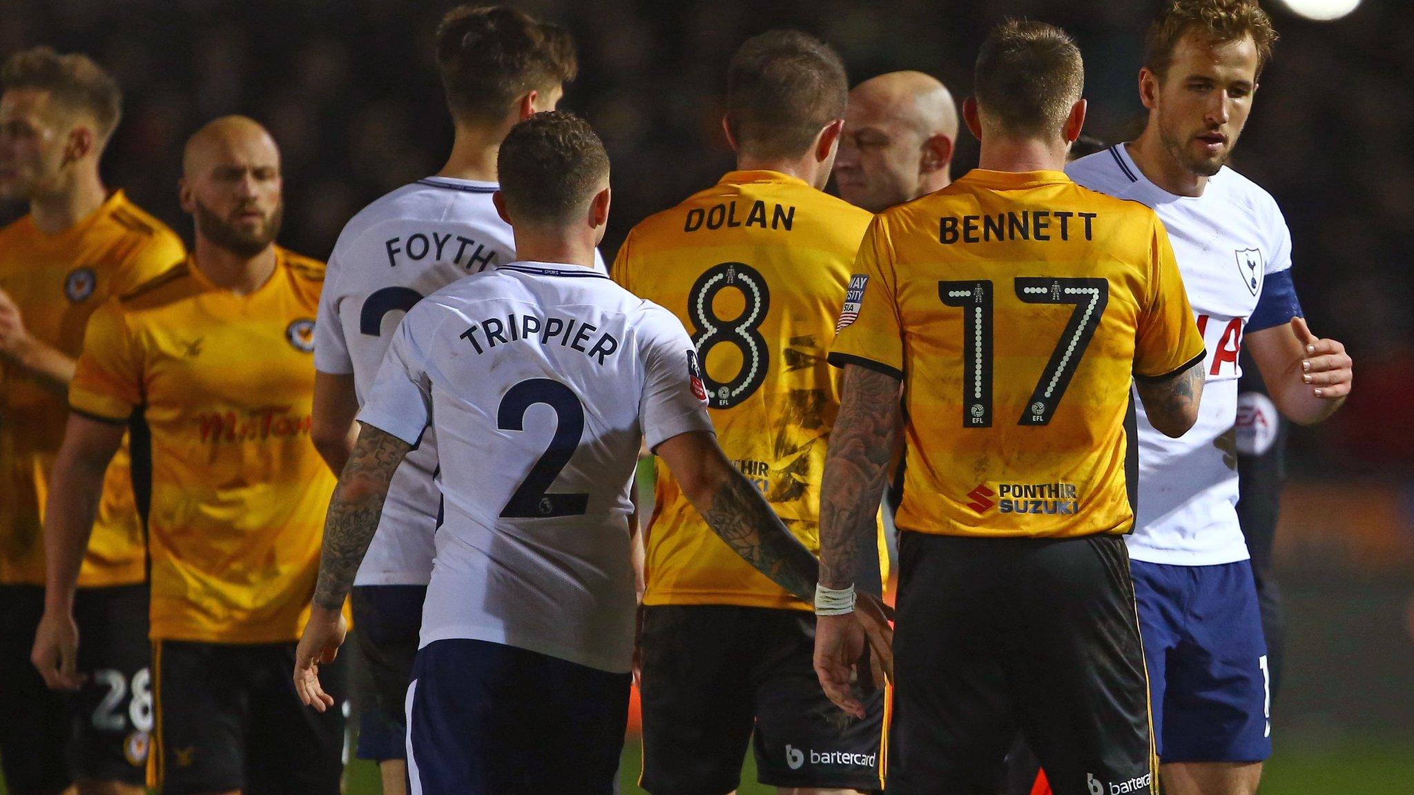 Newport v Spurs - shaking hands after the game