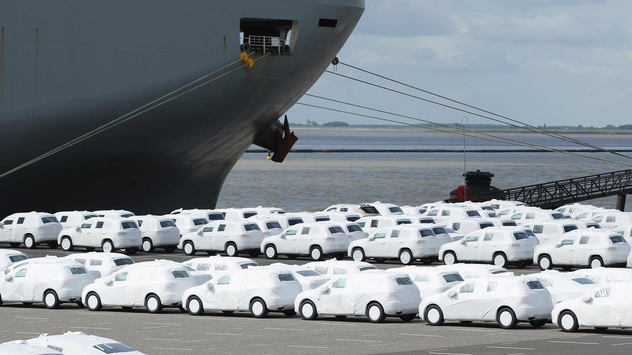 Audi and VW cars preparing to be loaded onto a ship in Emden in Germany