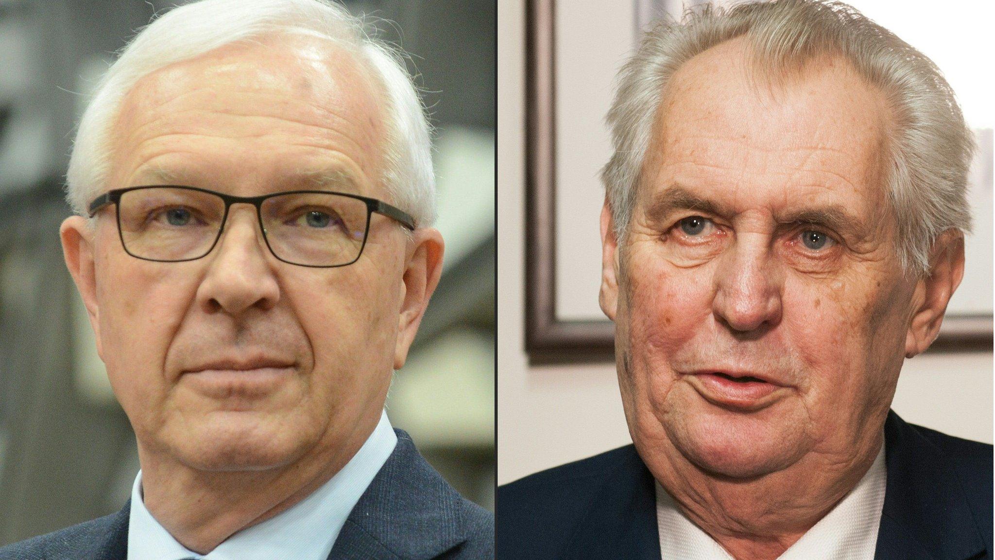 Combination of pictures shows Jiri Drahos and Milos Zeman