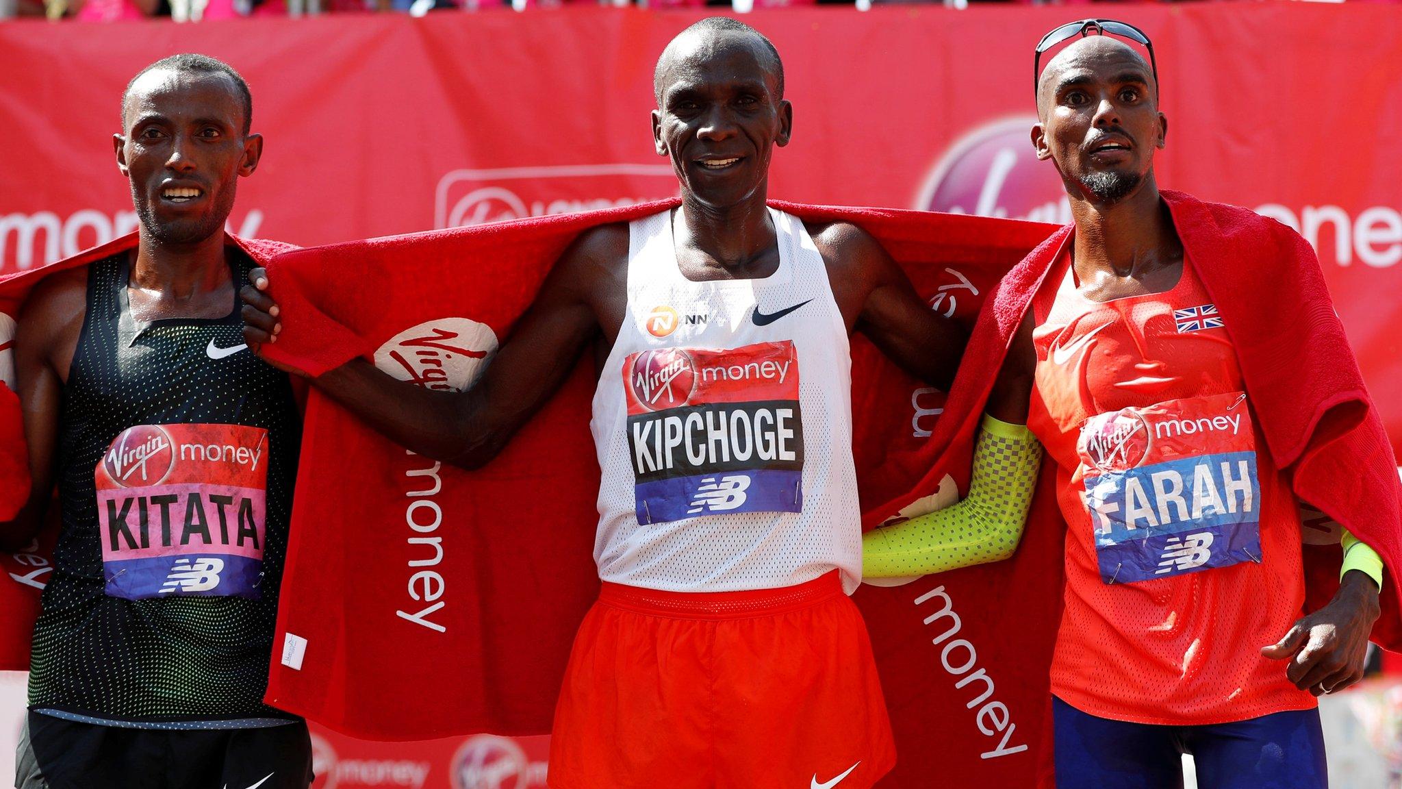 Mo Farah with Eliud Kipchoge & Tola Shura Kitata