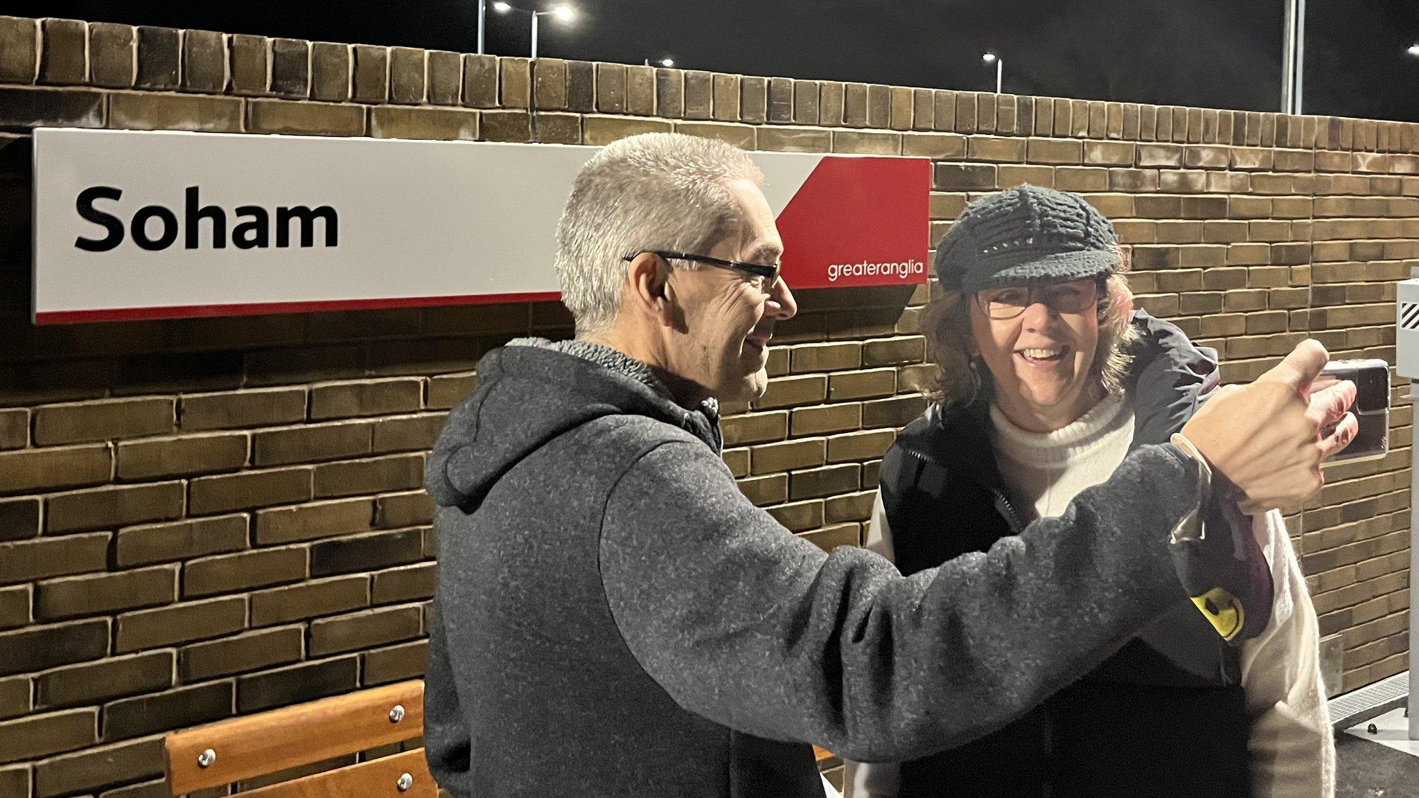 People on platform at Soham railway station