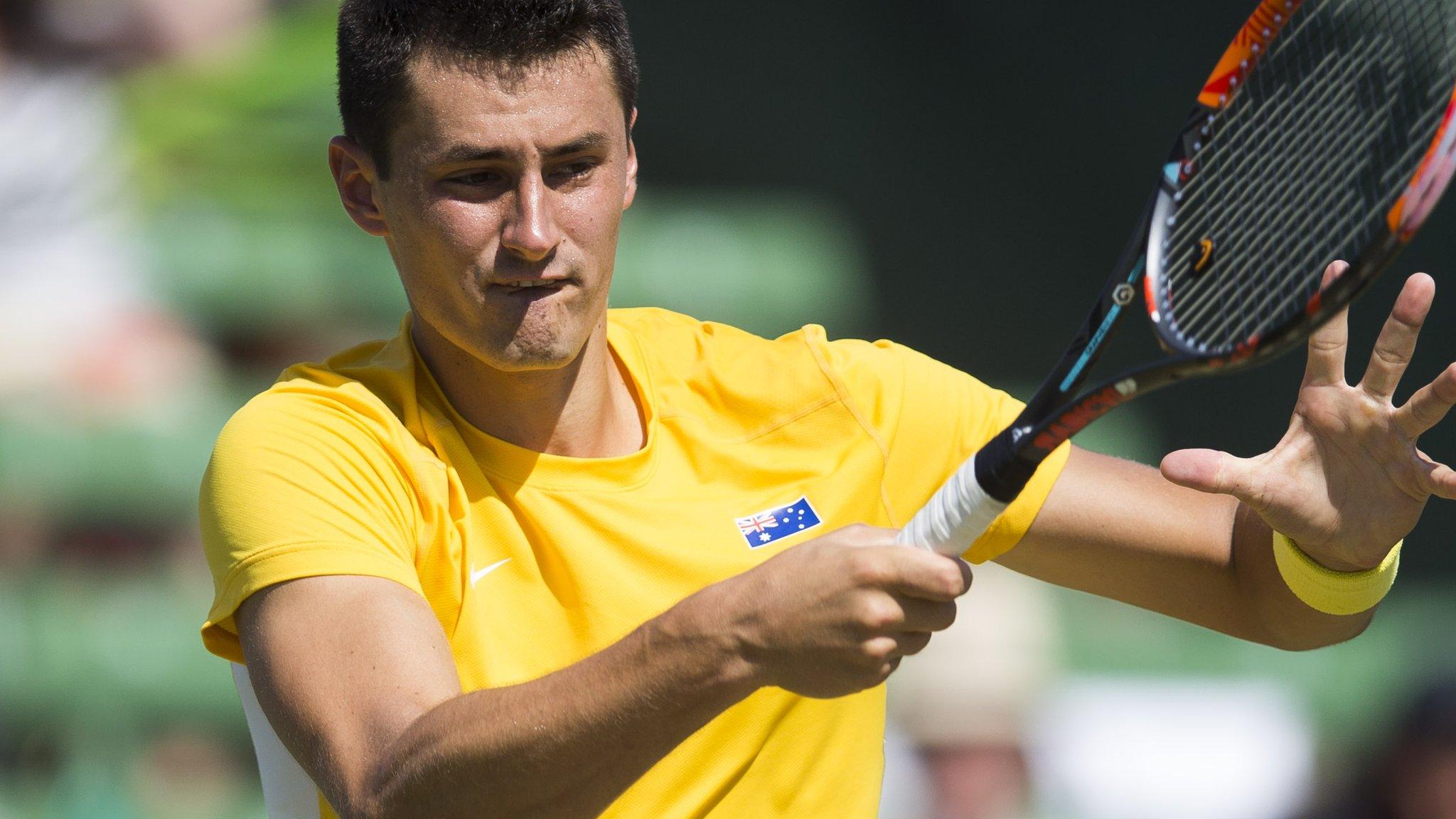 Bernard Tomic in Davis Cup action for Australia